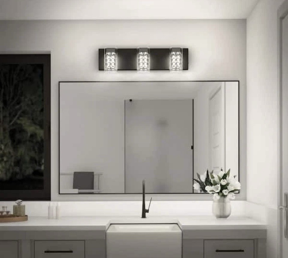 ARTIKA Crystal Cube 20 in. 3 Light Matte Black Integrated LED 5-CCT Vanity Light
