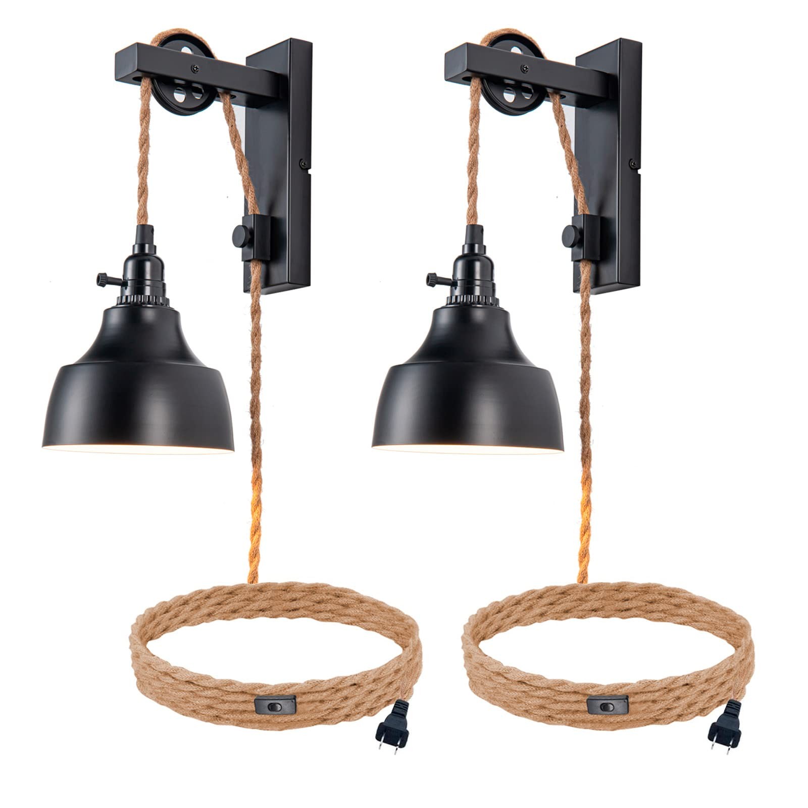 ALAISLYC 8FT Plug in Wall Sconces Black with LED Bulbs On/Off,