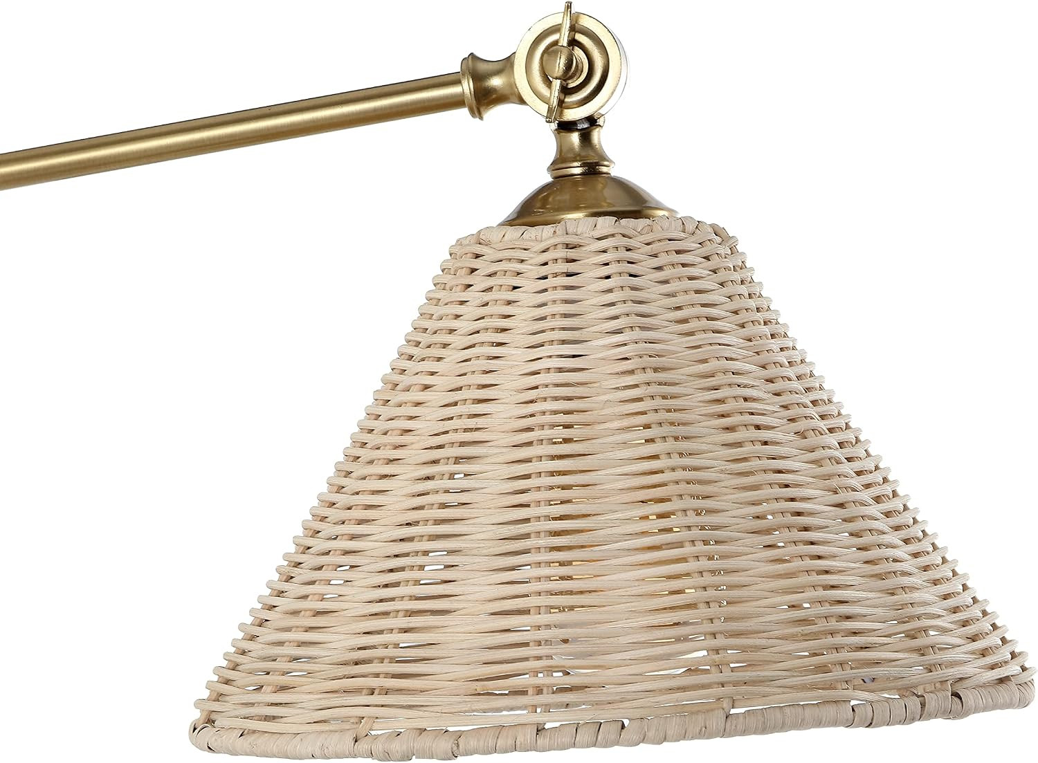 Vintage Rattan Wall Sconce with Adjustable Arm – 2 Pack Brass Reading Lights