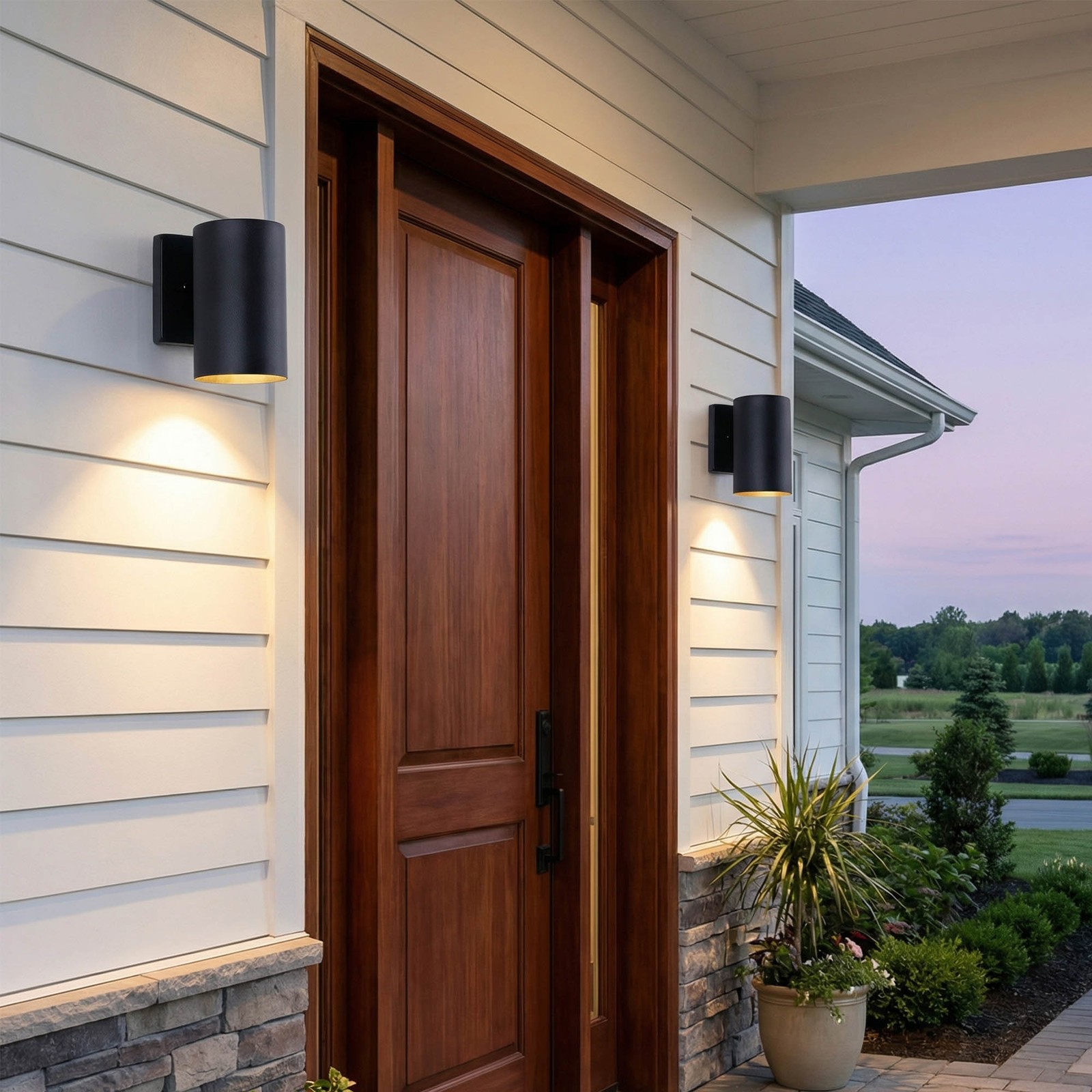 2 Pack 7» Outdoor LED Wall Light Modern Black Porch Sconce Mount Metal Fixture