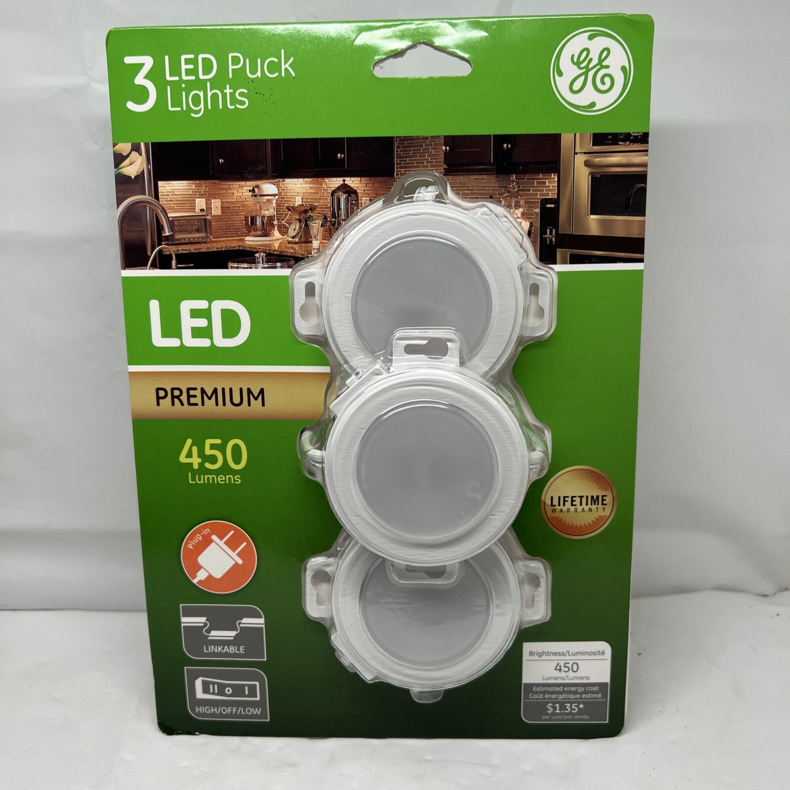 GE 3 LED Puck Lights 450 Lumens Linkable Lights Brand New