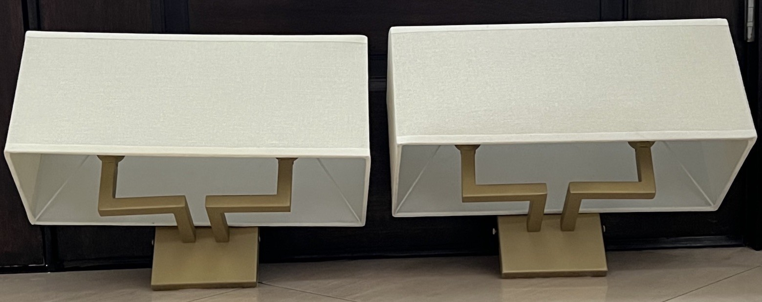 Set 2 Wall Sconces Lighting Satin Gold Finish Linen Shade Wall Lights As Shown