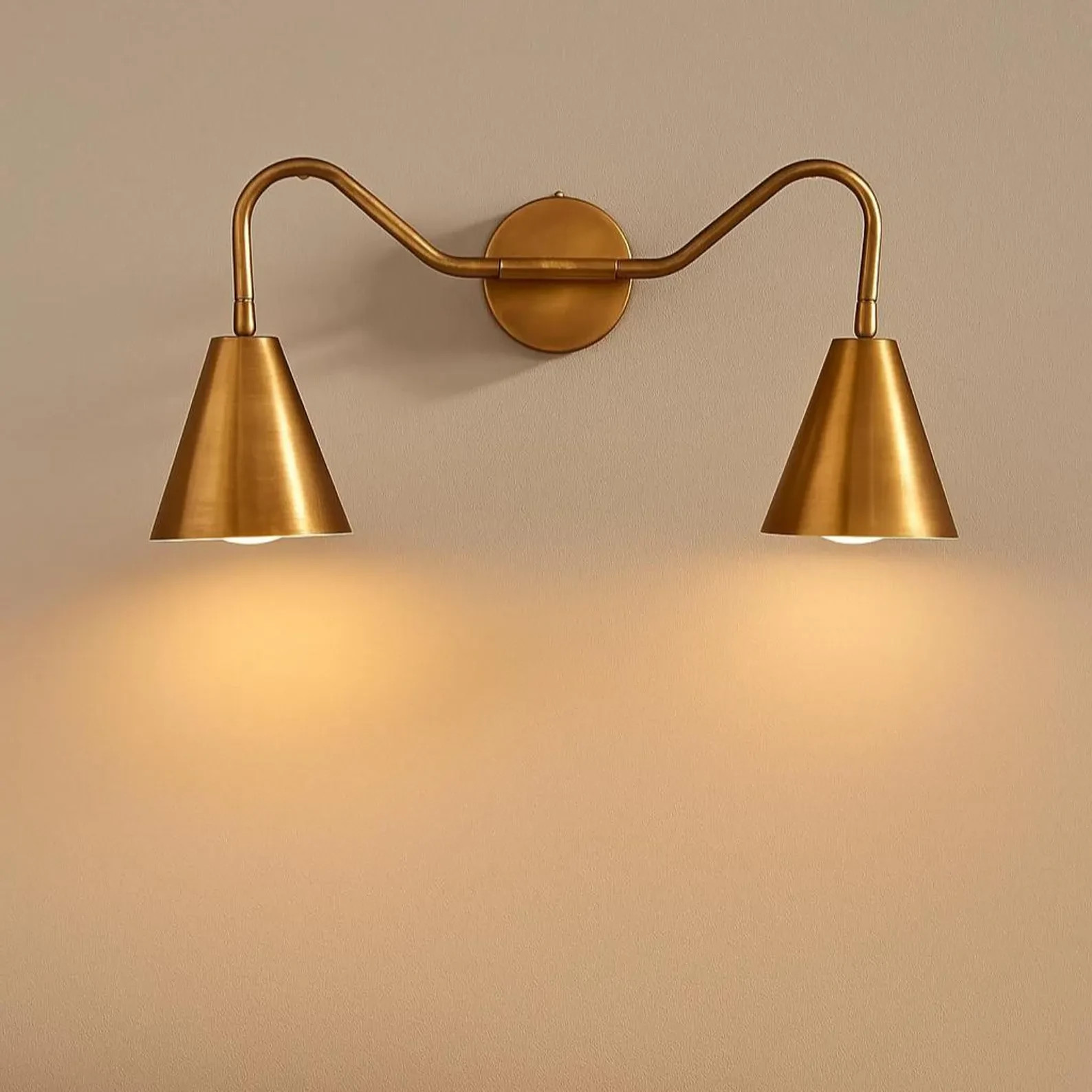 Handmade Raw Brass Double Sconce – Mid Century Modern Wall Light Fixture