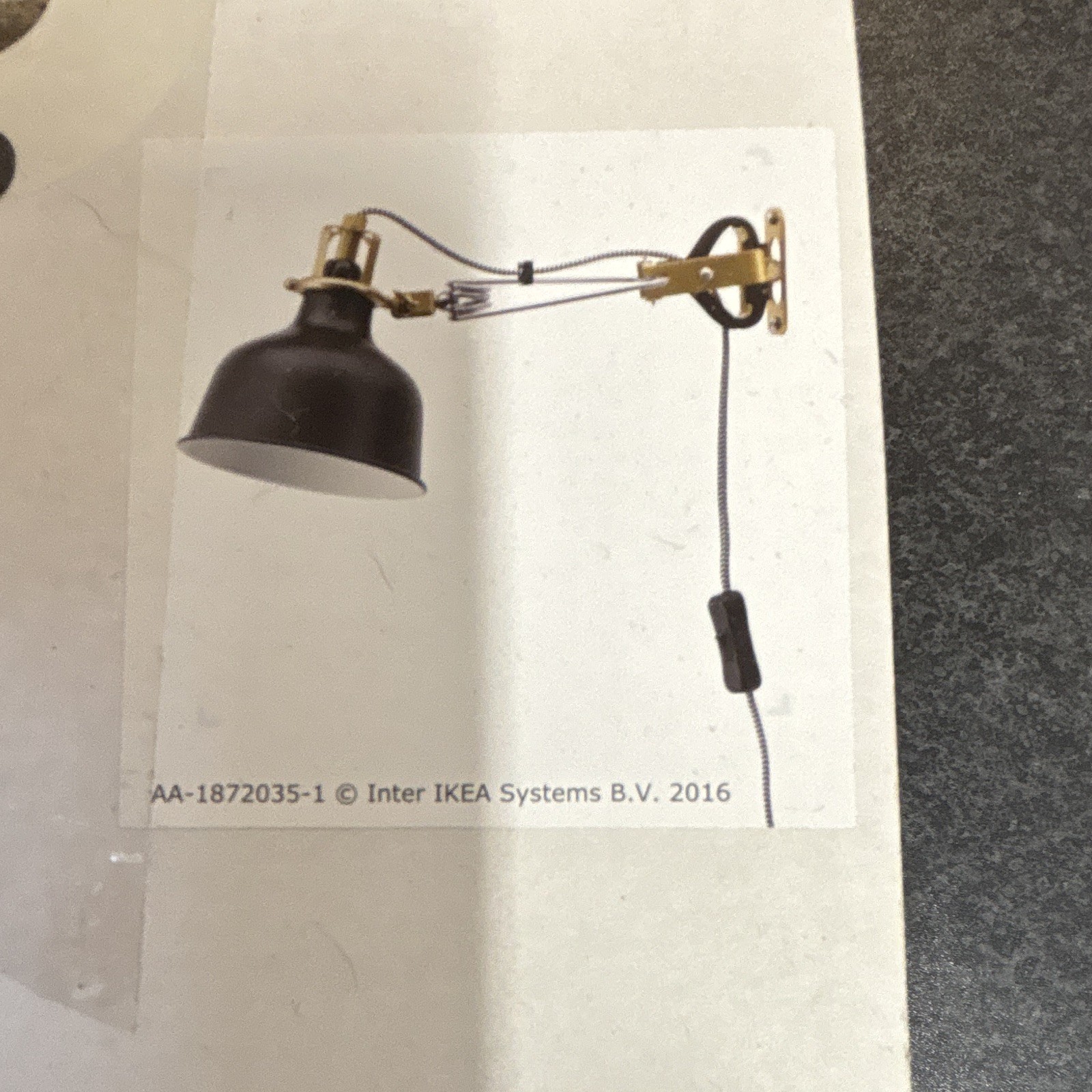 IKEA RANARP Adjustable Wall Lamp Black Plug-In Wall Mounted E14 Max 7W