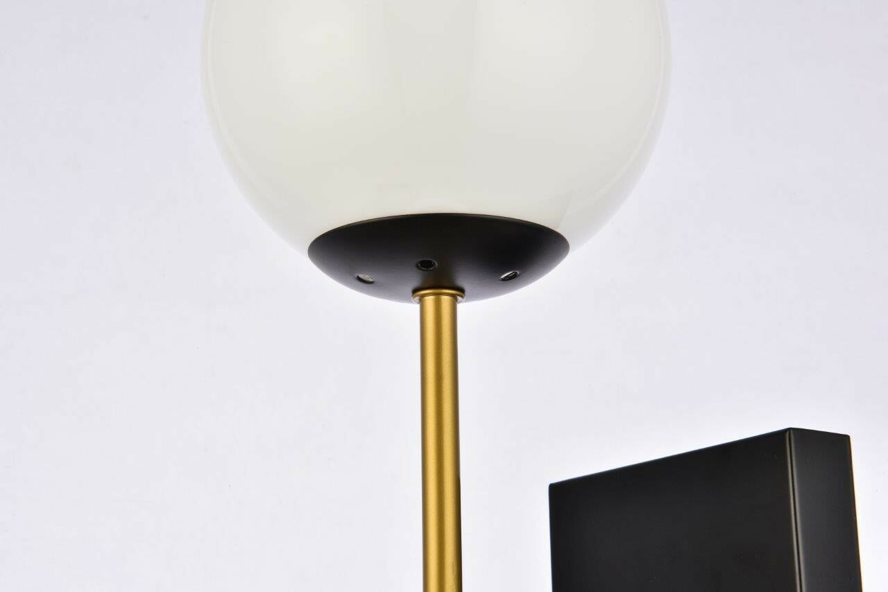Wall Sconce 2 Light Fixture Black and Brass Glass Shades Dining Room Bedroom 20″