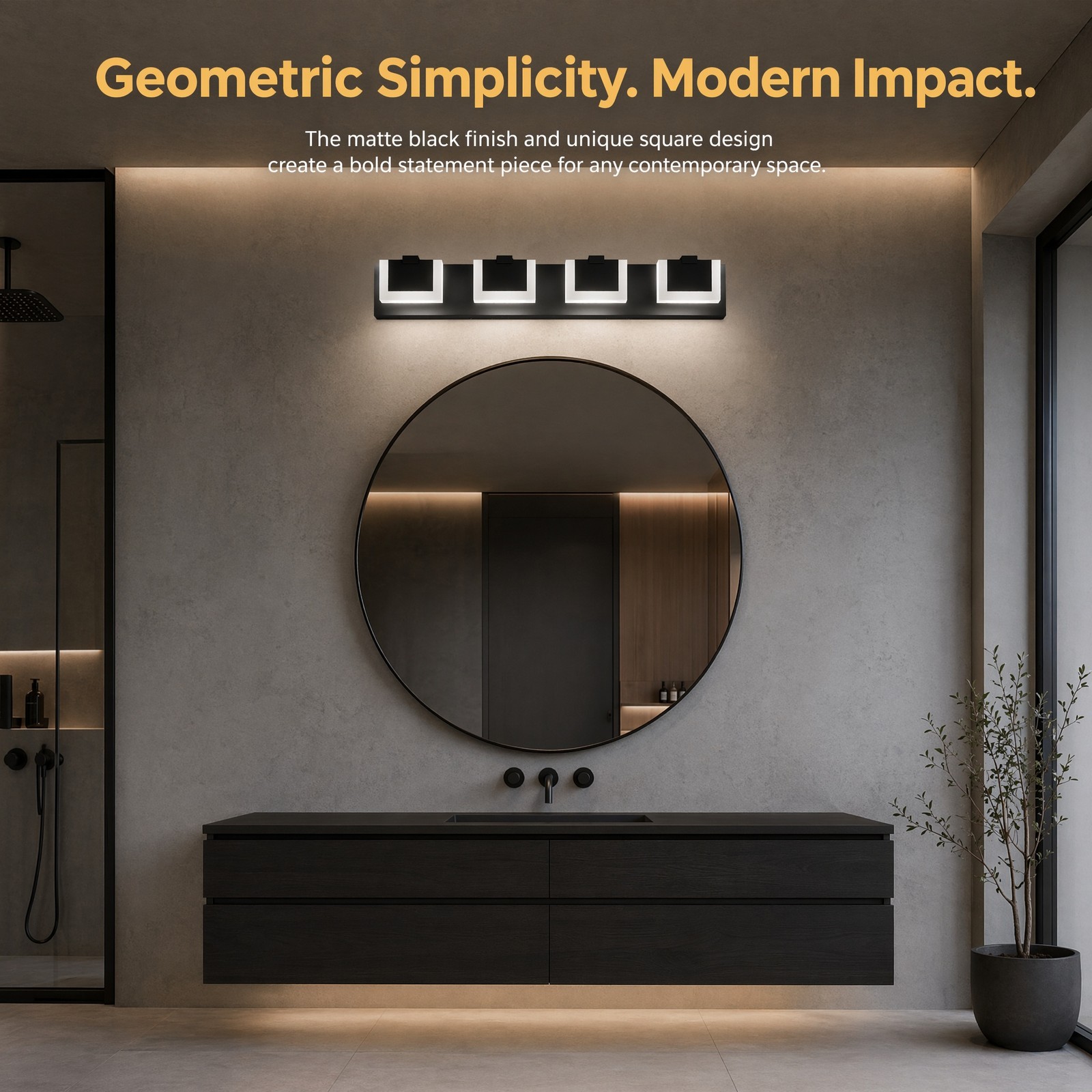 30» Vanity 4 Light LED Black Dimmable Bathroom Over Mirror Wall Sconce Fixture