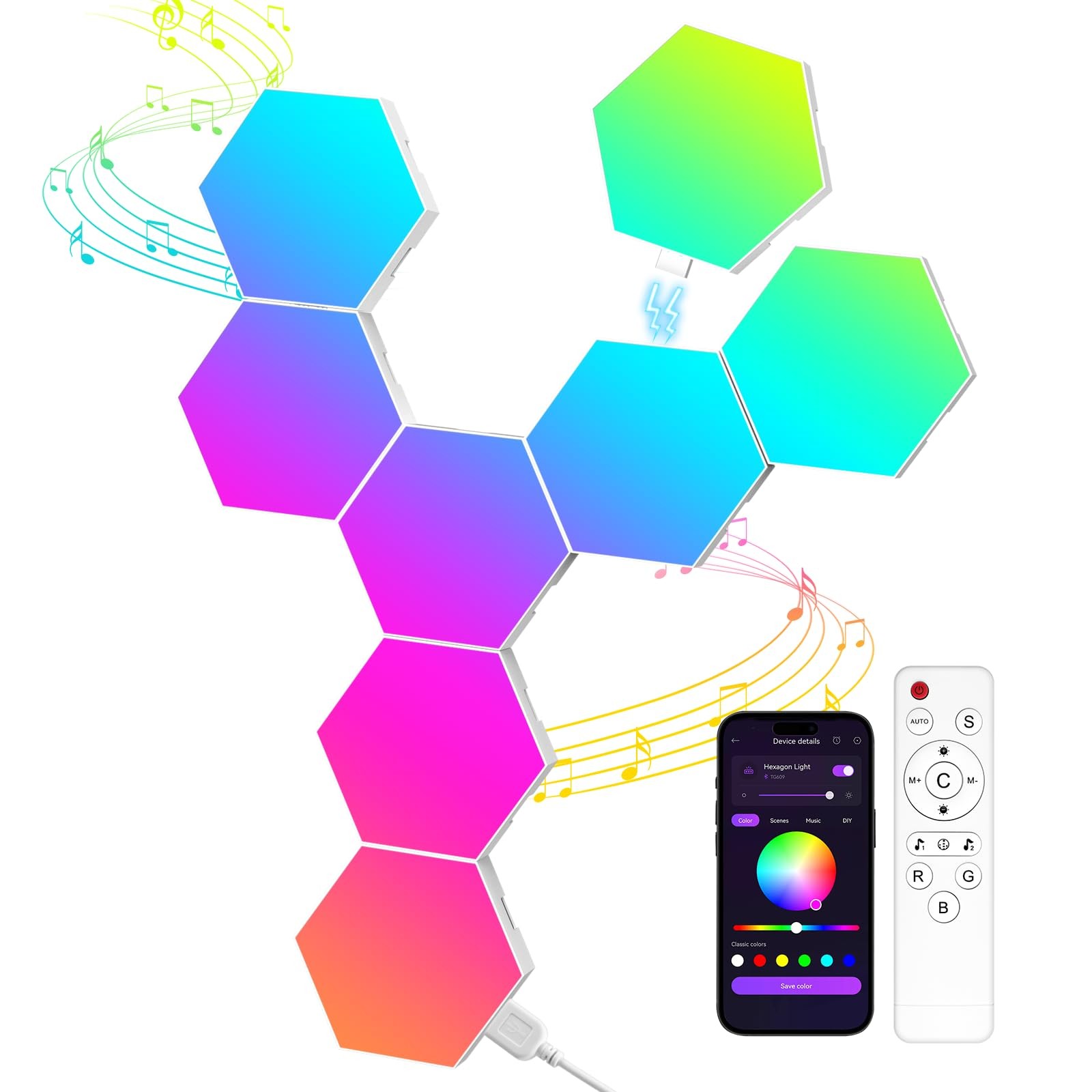 MeRGBWLife Hexagon LED Light Panels 8 Pack – Smart RGB Wall Lights with APP &…