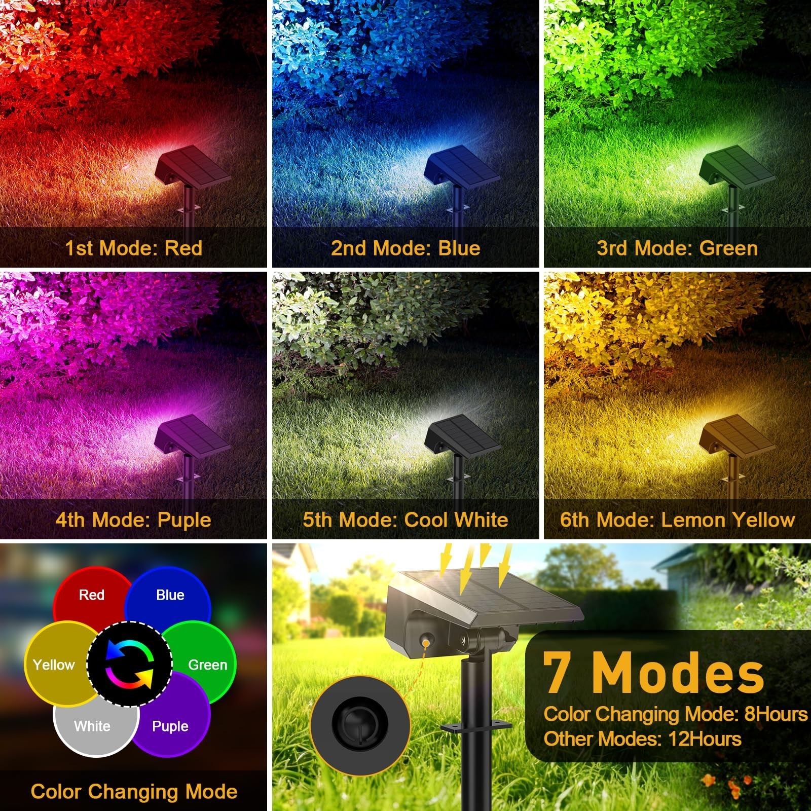 Solar Color Changing Spot Lights Outdoor Waterproof IP65, [4 Pack/32 LED/7 Mo…
