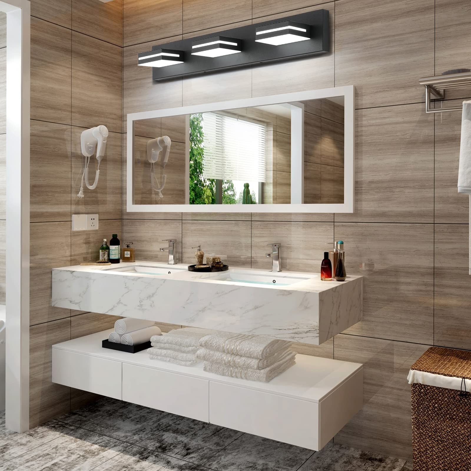 LED Modern Bathroom Vanity Light Fixtures 3-Light 24-Inch Matte Black Modern