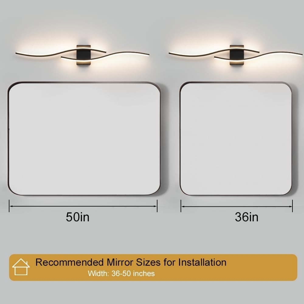 Sleek LED Vanity Light with Remote, 40.5″ Black Wall Sconce for Bathroom & Bedro