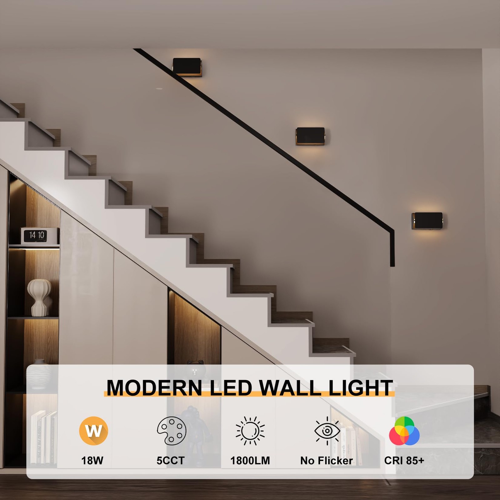 Indoor Modern Led Aluminum Wall Sconces,18W 5CCT 3000K-6000K Dimmable Hardwired