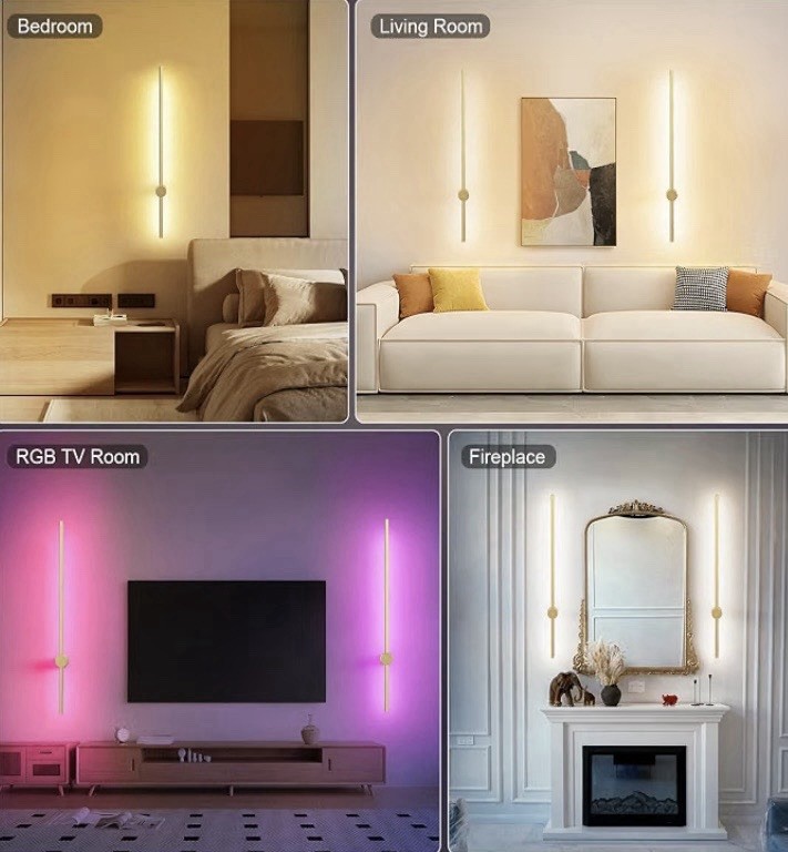 NIORSUN Gold Rechargeable LED Wall Sconce 2-Pack Remote Dimmable RGB