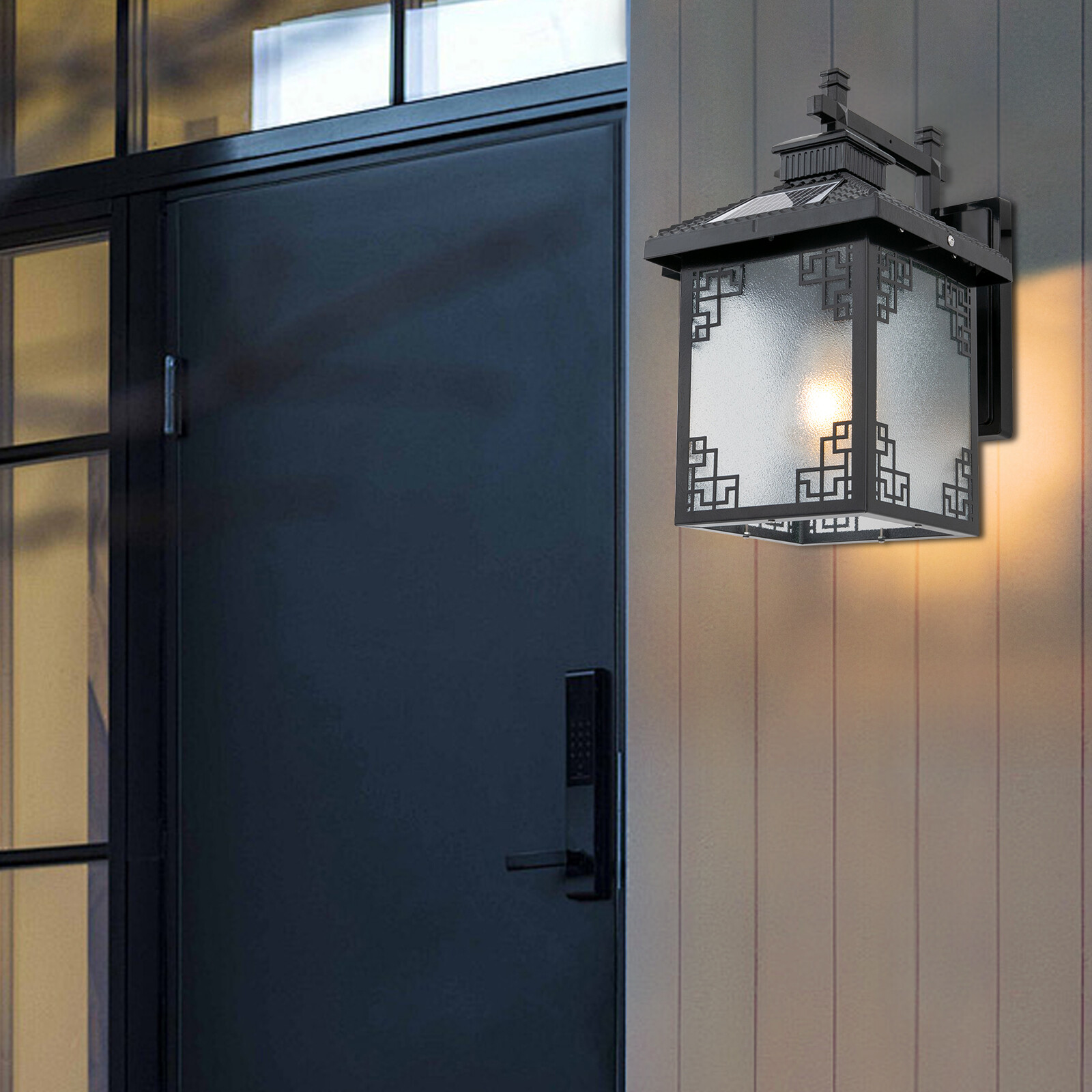 Black Solar Outdoor Wall Light Fixture 110-220V For Yard, Porch, Garage, Garden