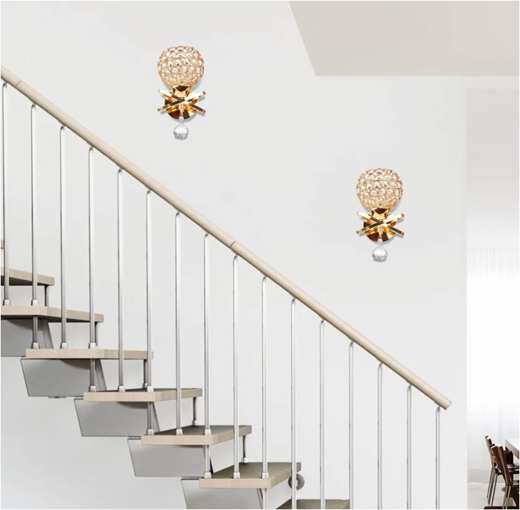 2 Apliques De Pared Cristal Dorados Luz LED E26 Modernos Para Cuarto Baño Sala