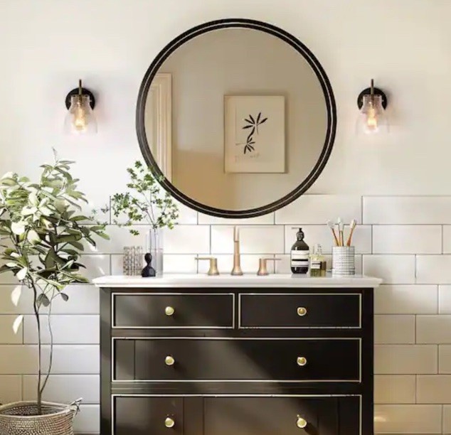 2Pk LNC Fumira 5.1” Matte Black And Brass Wall Sconce w/ Crackle Textured Glass