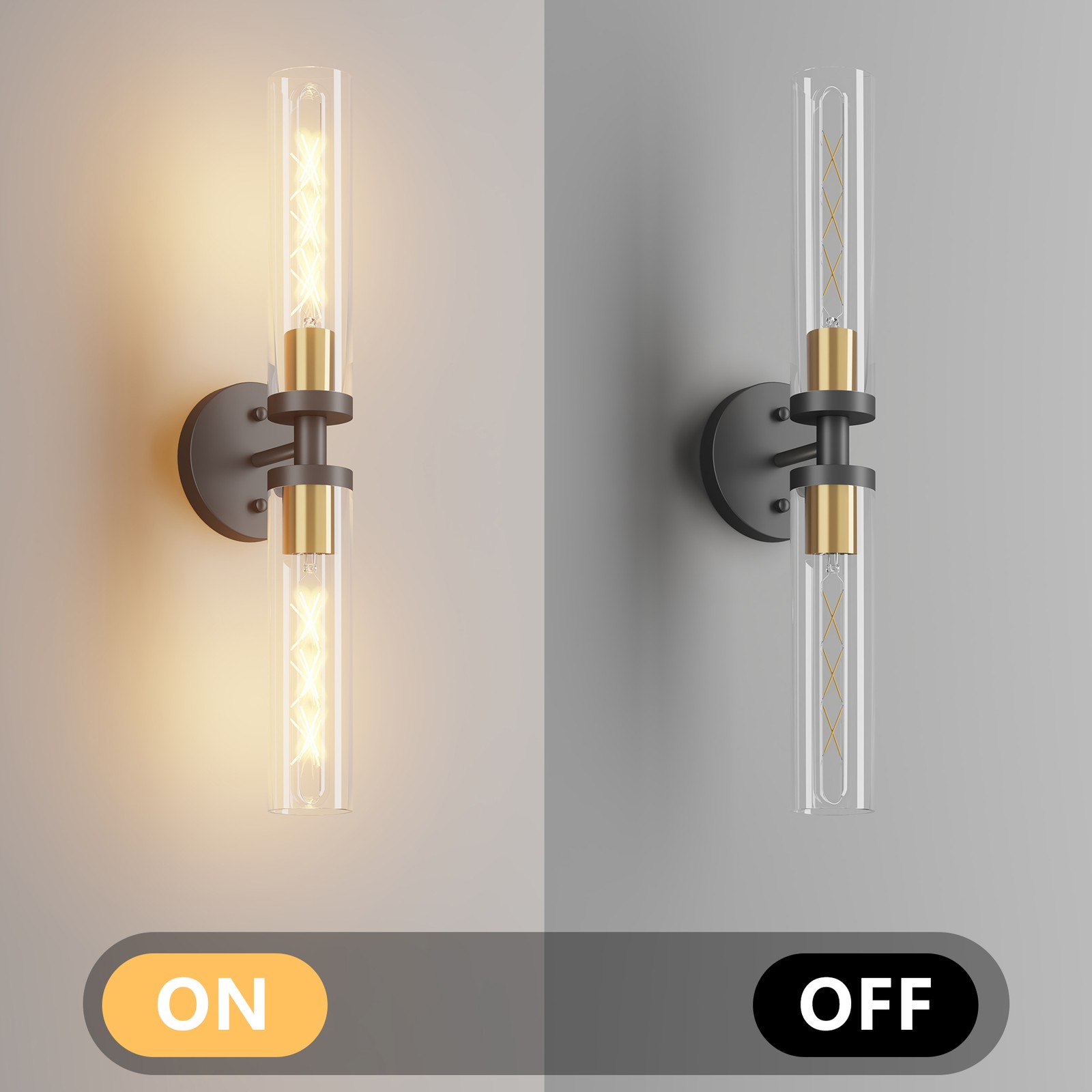 2 Pack 22″ Black Gold Indoor Wall Lamp Elegant Vanity Light Glass Sconce Fixture