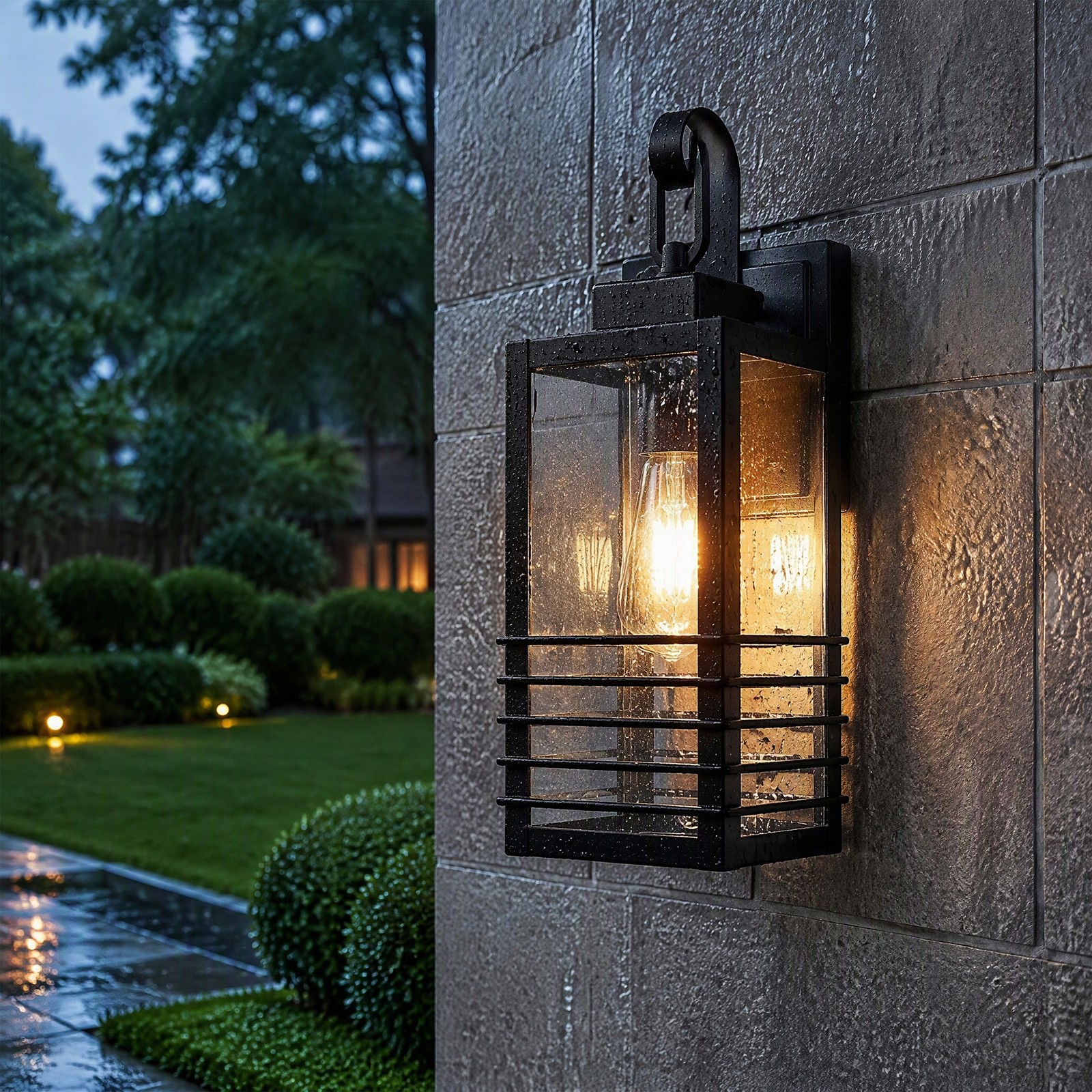 2 Pack 15″ Outdoor Porch Wall Light Modern Exterior Glass Lantern Sconce Fixture