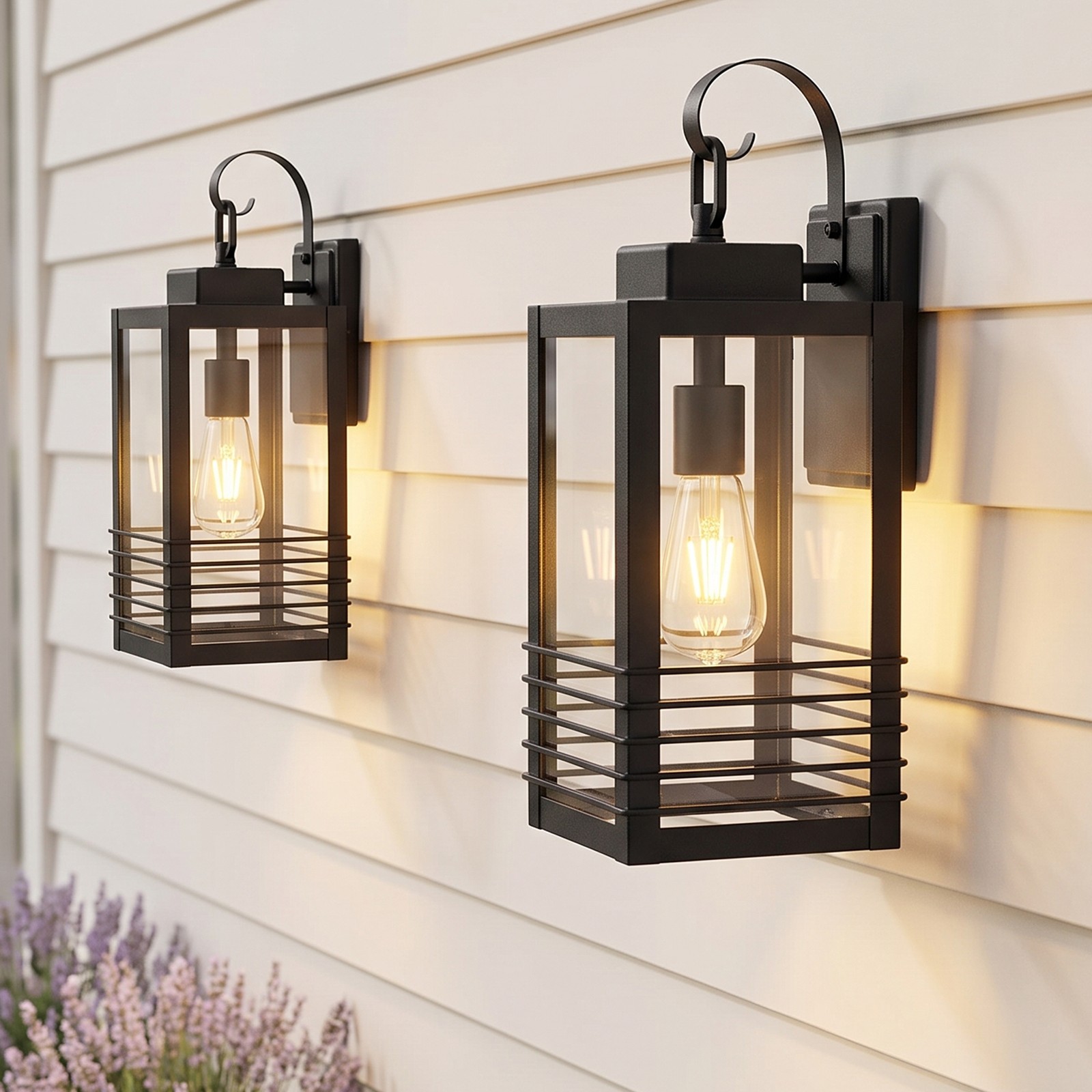 2 Pack 18″ Thick Metal Outdoor LED Wall Light Black Porch Mount Sconce Fixture