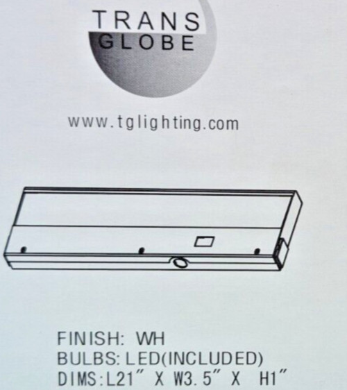 TRANS GLOBE 21″ INTEGRATED LED WHITE PLUG-IN UNDER CABINET LIGHT FIXTURE 3000K