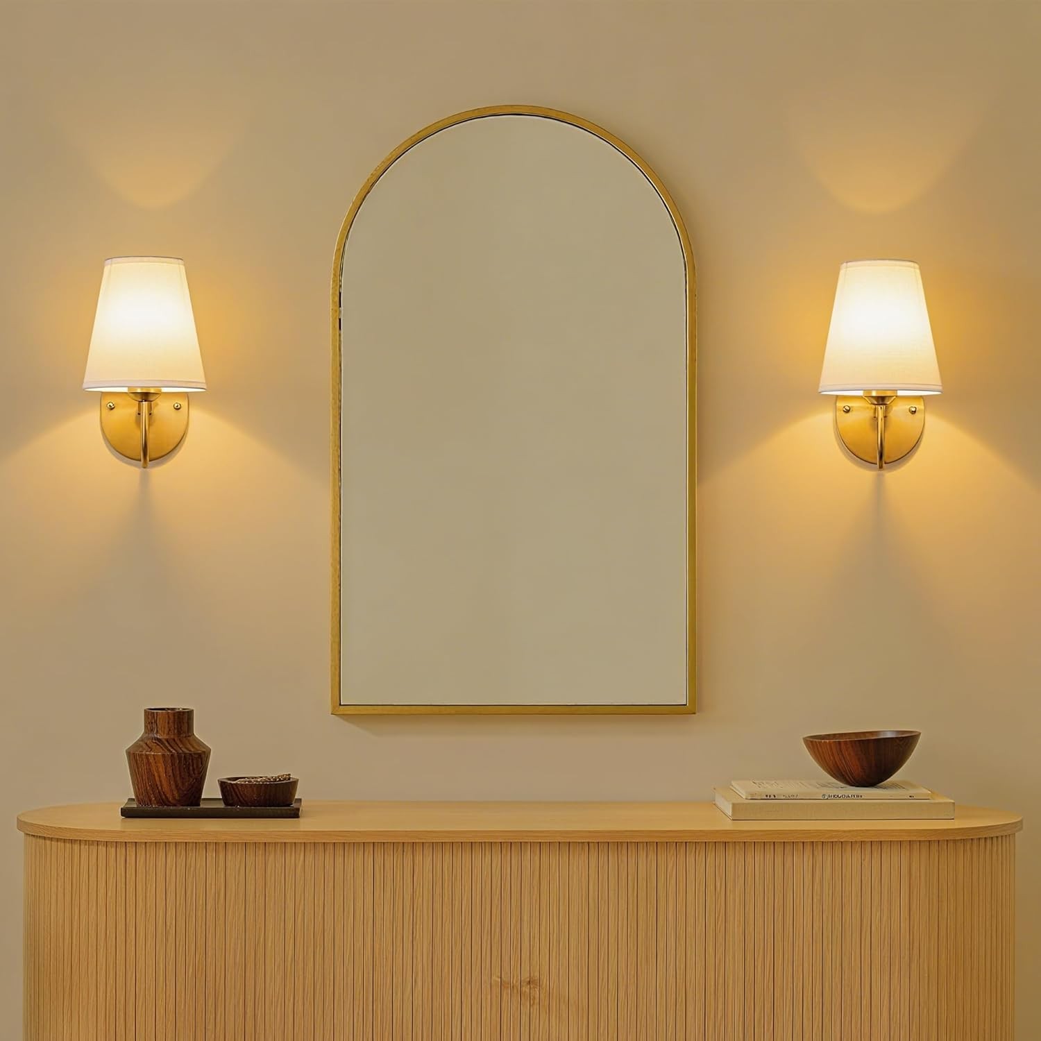 Battery Operated Wall Sconces Set of 2 Gold Wireless Lamps with Remote/Touch