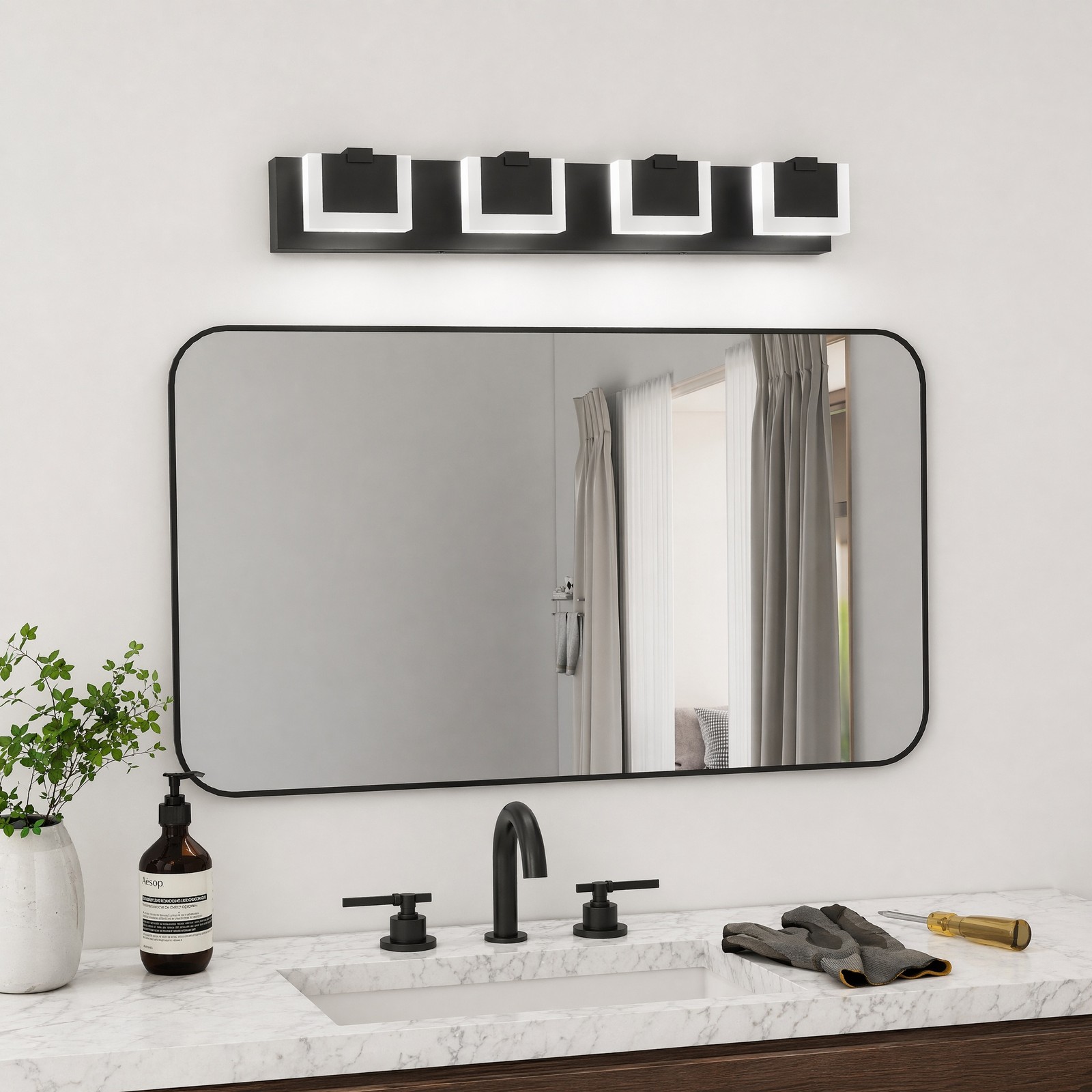 30» Vanity 4 Light LED Black Dimmable Bathroom Over Mirror Wall Sconce Fixture
