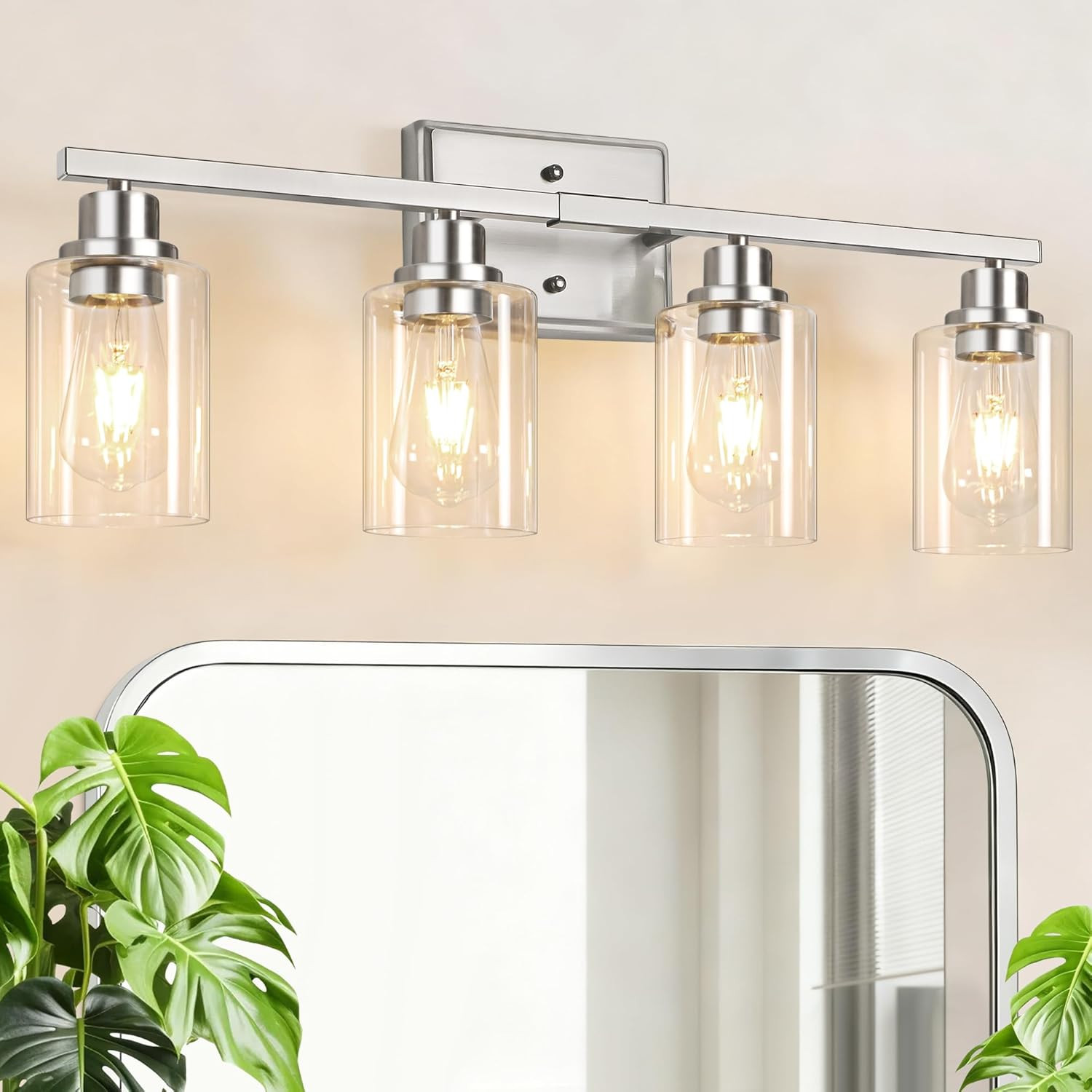 4-Light Bathroom Light Fixtures, Modern Vanity Lights with Clear Glass