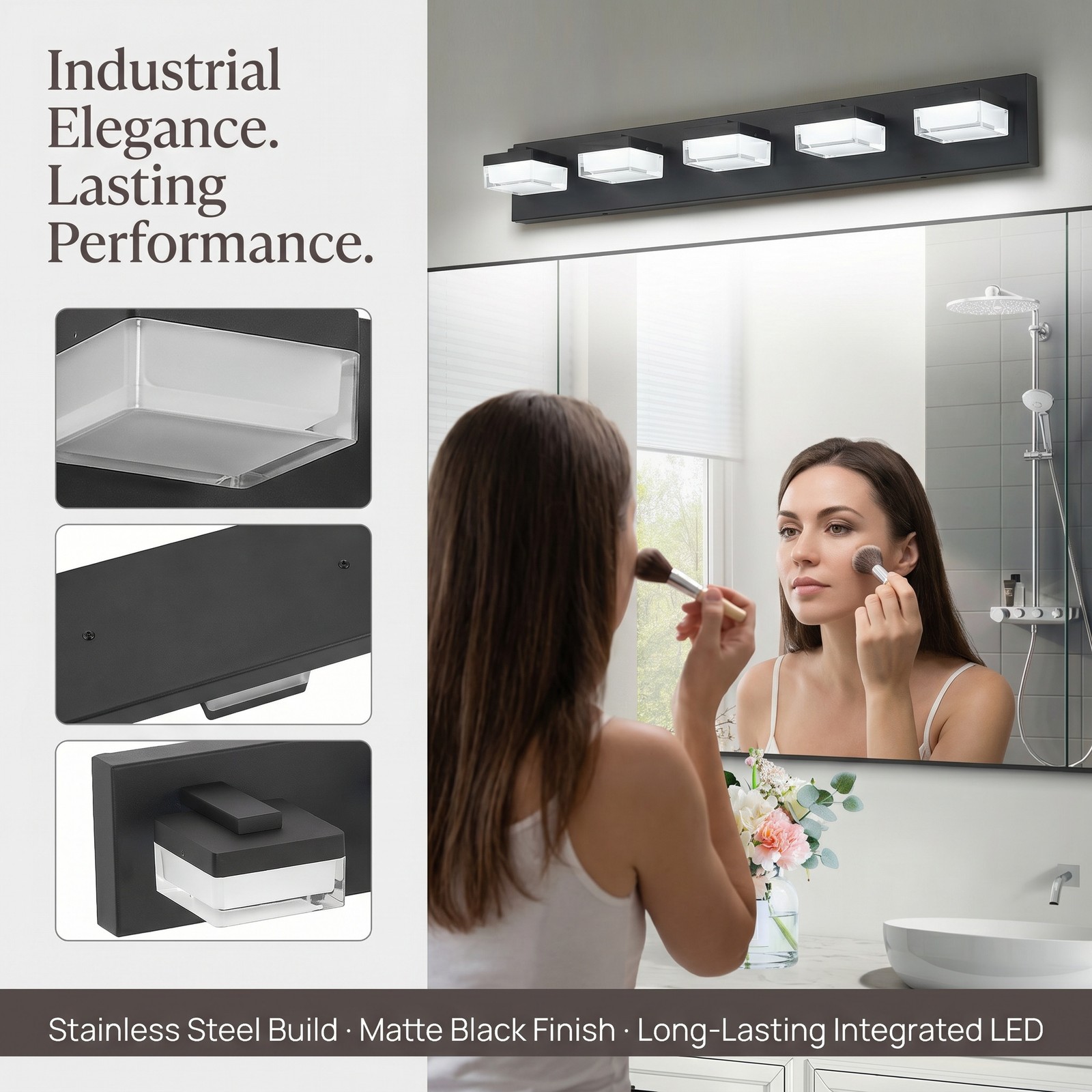 31» Matte Black Vanity Light 5 Lights LED Bathroom Mirror Wall Sconce Fixture