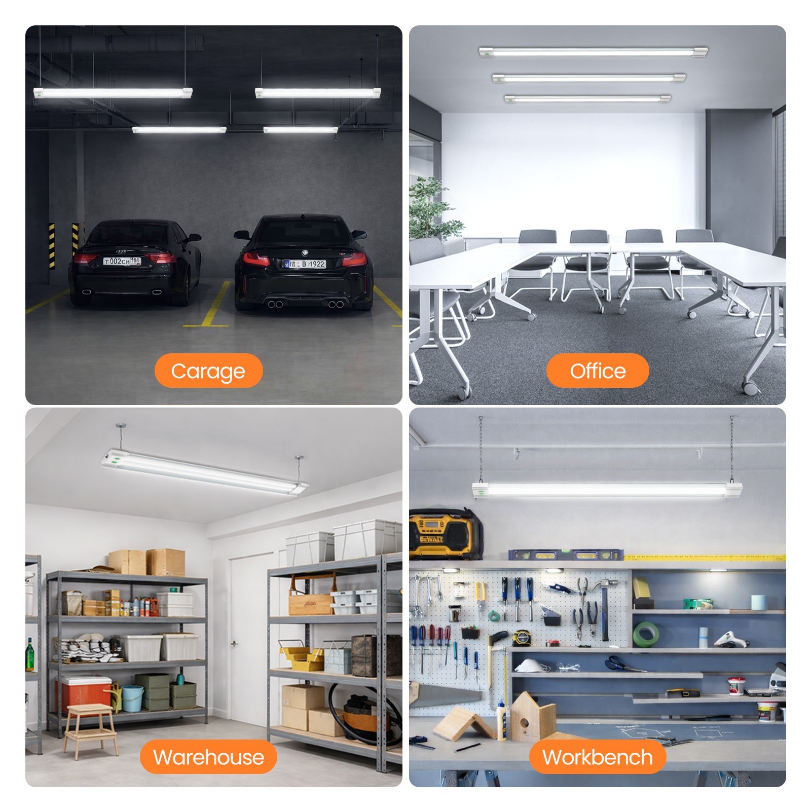 4 Pack 4FT LED Shop Lights 40W 50W 60W 2700K~6500K linkable Lights for Garage