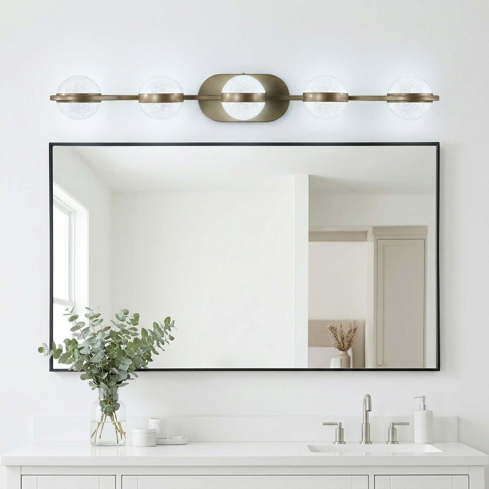 35» Vanity Light 5 Lights Acrylic Shade for Bathroom Mirror Wall Gold Fixture