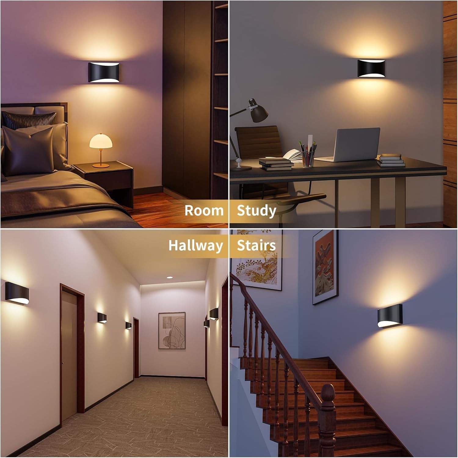 TingMiao Black Modern LED Wall Sconce, 3 Colors Indoor Wall Lights, 10W Hardwire