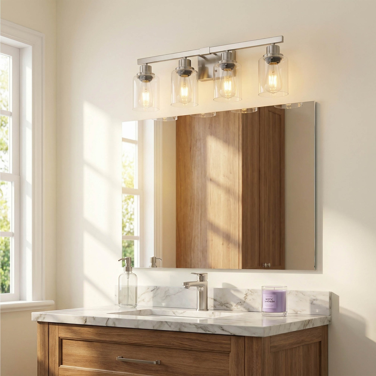 24″ Modern Nickel Vanity Light Bathroom Mirror Wall Lamp 4 Lights Sconce Fixture