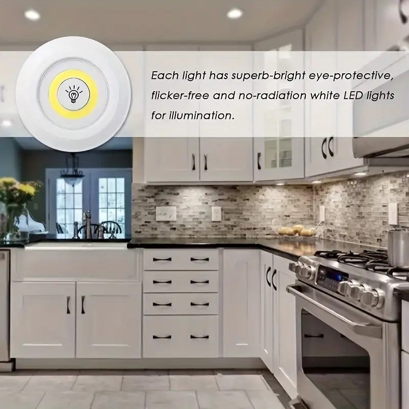 3PCS LED Puck Light Wireless Under Cabinet Lighting Kit Kitchen Counter Light US