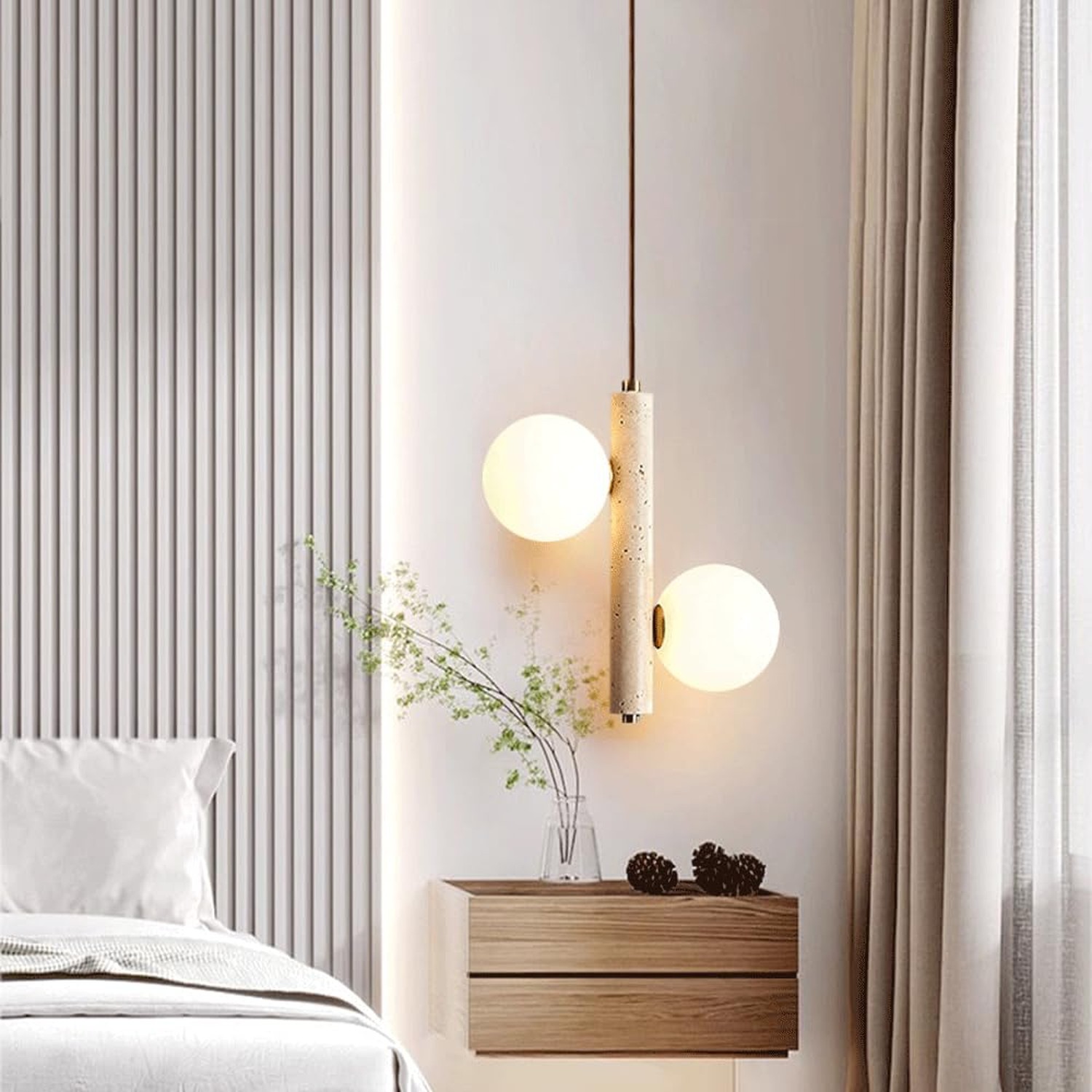Modern Natural Yellow Cave Stone Pendant with Glass Shade Linear Chandelier, …