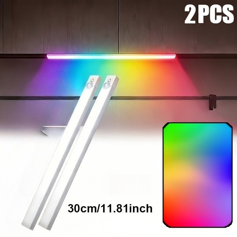 2PCS Rechargeable RGB Motion Sensor Under Cabinet Closet Light USB Kitchen Lamp