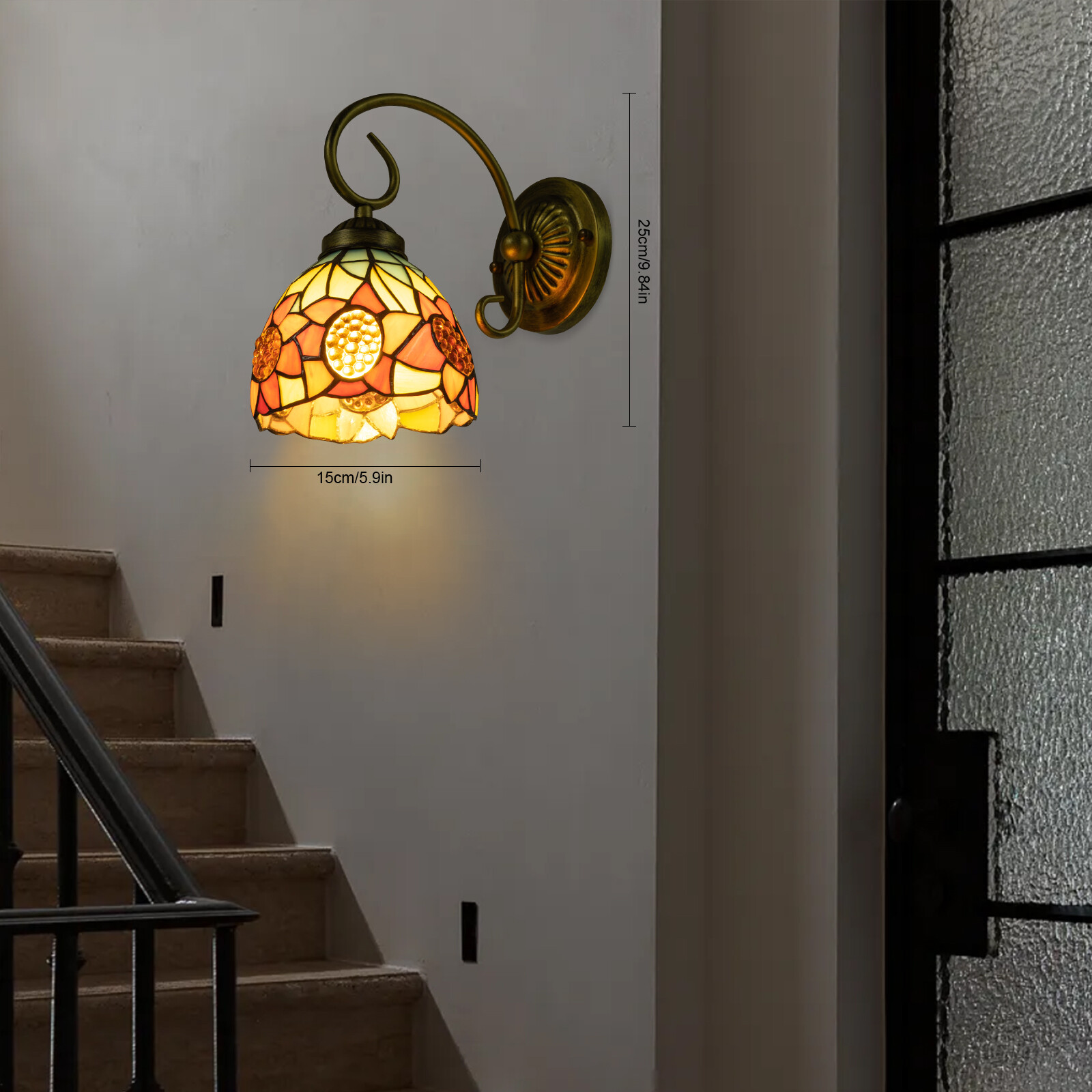 110V Wall Sconce Lamp Tiffany Vintage Stained Glass Wall Light Indoor E26