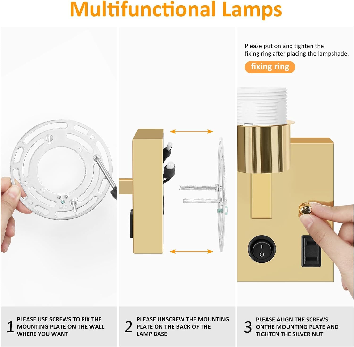Set of 2 Wall Sconces Plug in Wall Lamp Fixture with Bulb Wall Light Fixtures