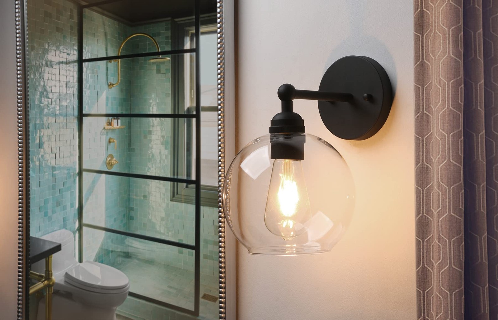 Brass Bathroom Wall Sconce, 1-Light Indoor Hardwired Wall Mounted Lights (Black)