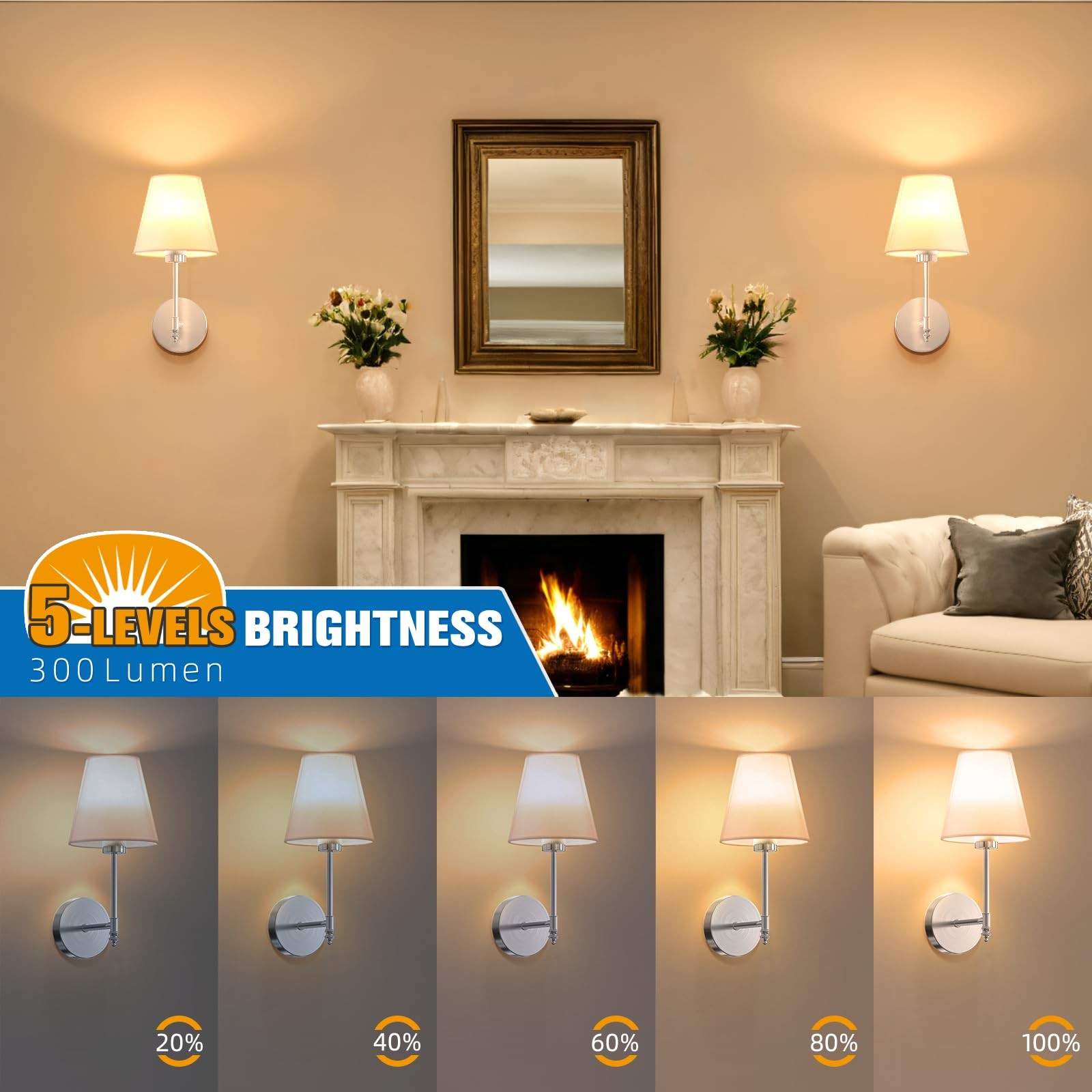 14.5 inch Battery Operated Wall Sconce Set of 2,Brushed Nickel Rechargeable W…