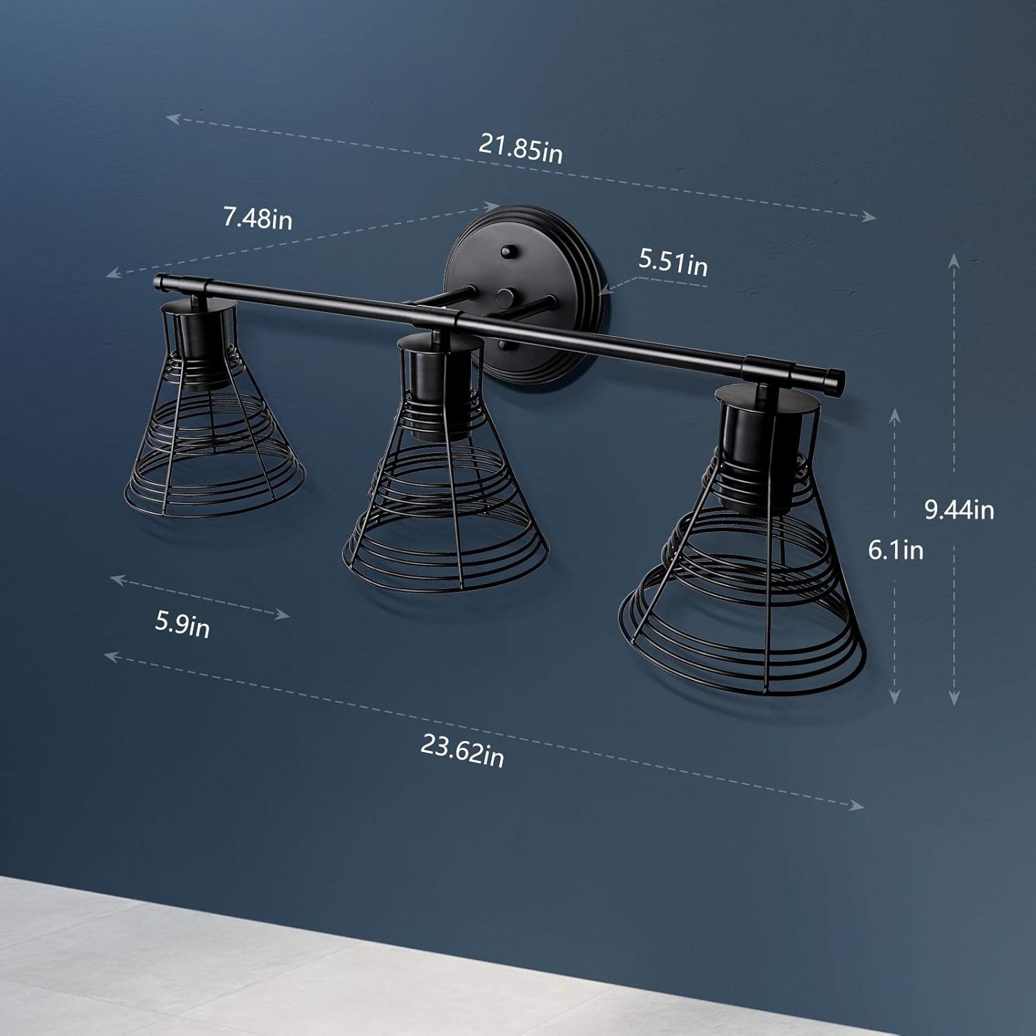 Bathroom Lighting Fixtures Over Mirror Length 23.62in with E26 Base 3 Metal Cage