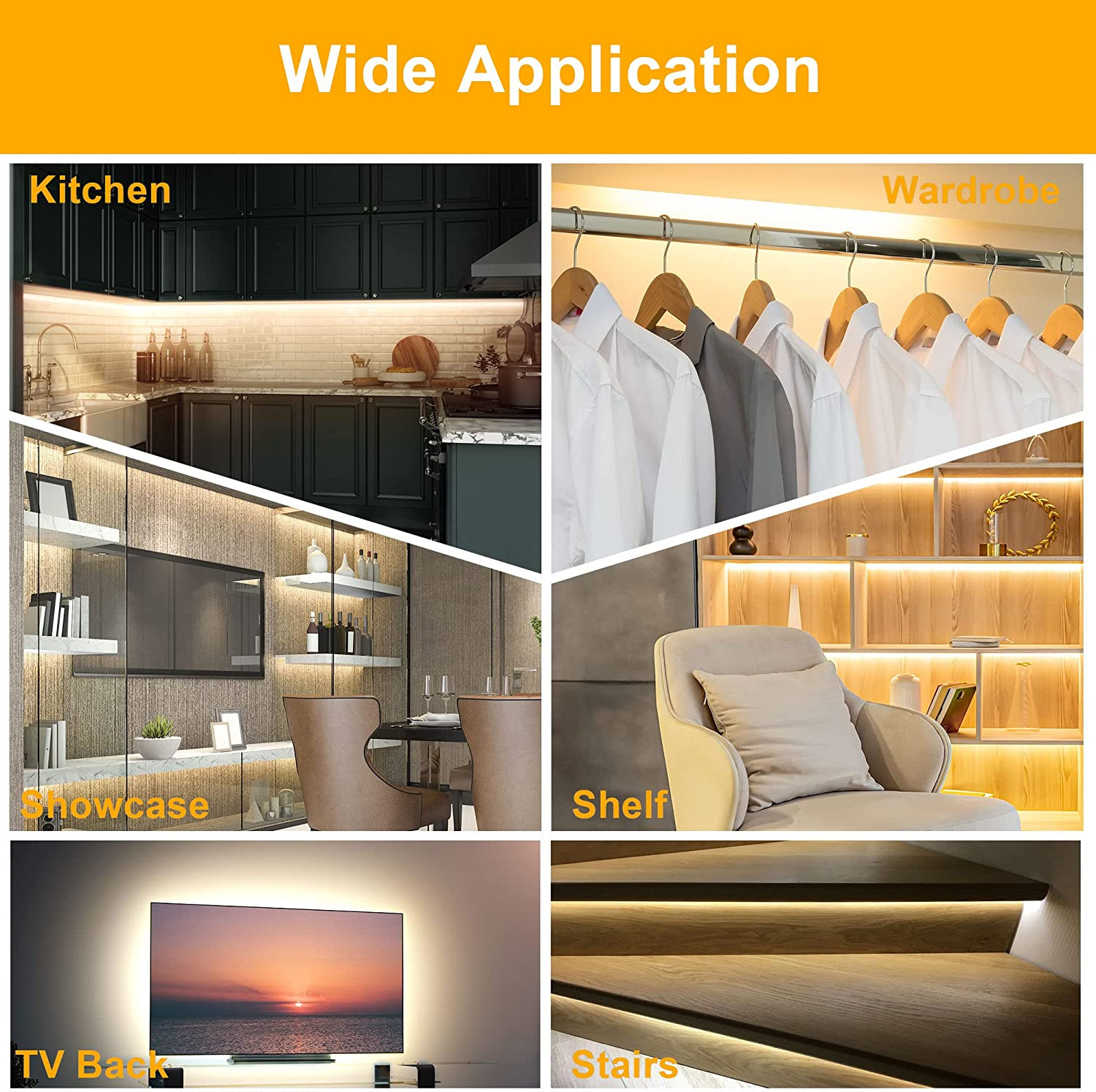 under Cabinet Lighting Kit – 8 PCS, 2700K Warm White Flexible LED Strip Lights w