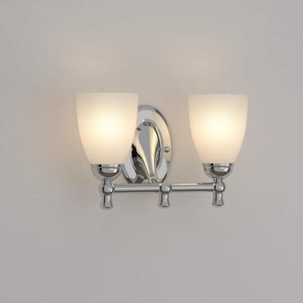 Hampton Bay Solomone 2-Light Polished Chrome Vanity Light with Opal Glass Shades