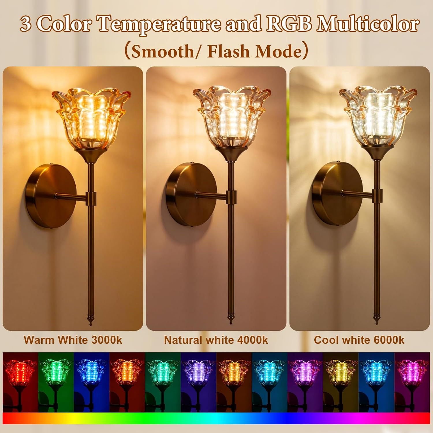 Magnetic Rechargeable Wall Sconce Set of 2 with Remote & RGB Dimming