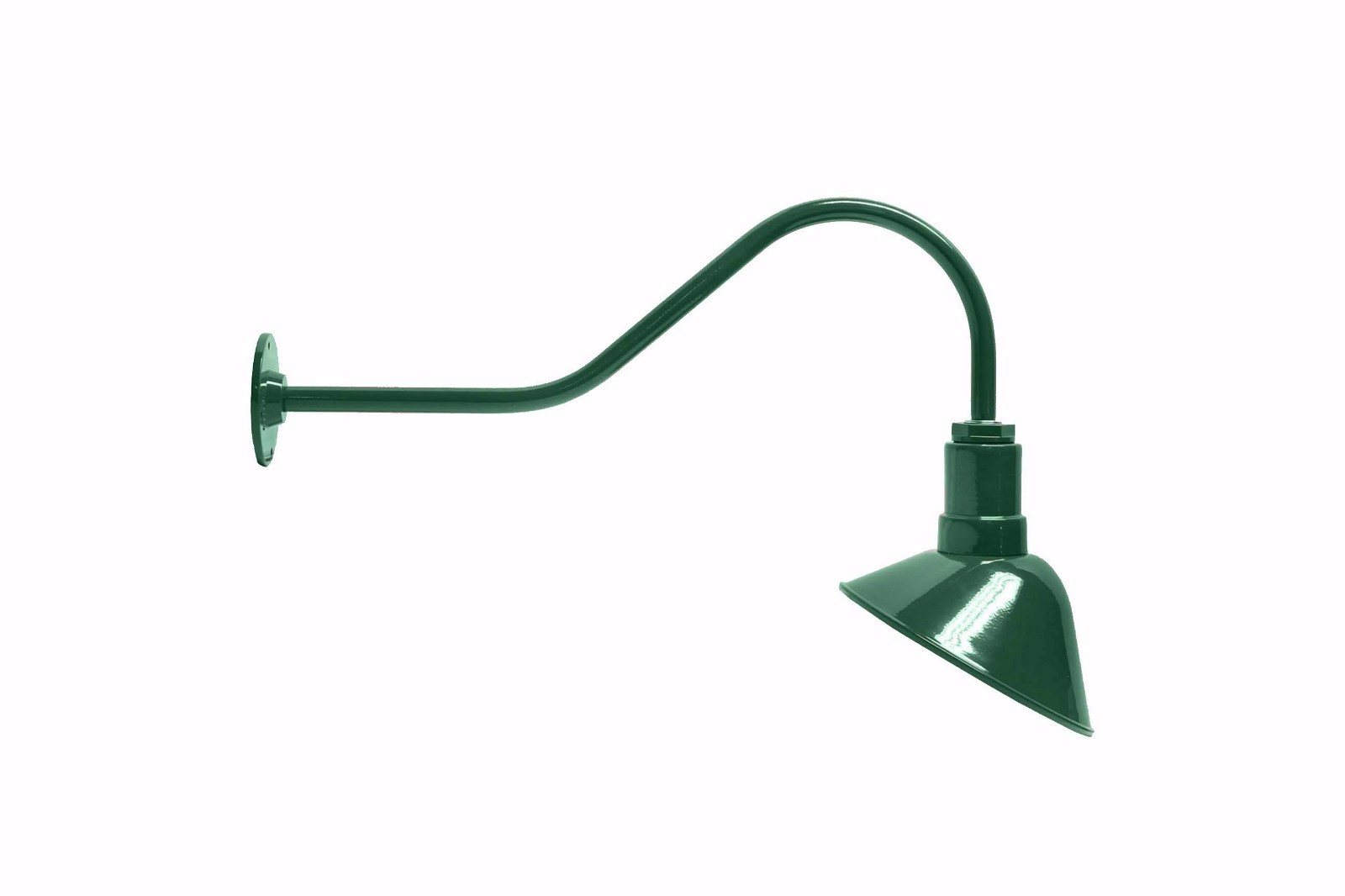 The Green Steel Barn Light – 9″ Angled Reflector | Standard 23″ Goosneck