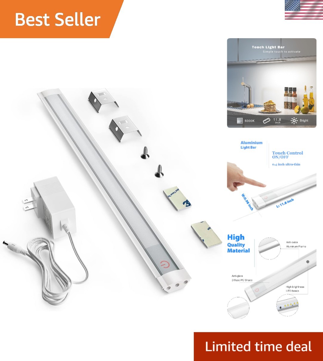 Energy-Efficient 12″ LED Strip Light – Cold White 6000K for Kitchen & Workbench
