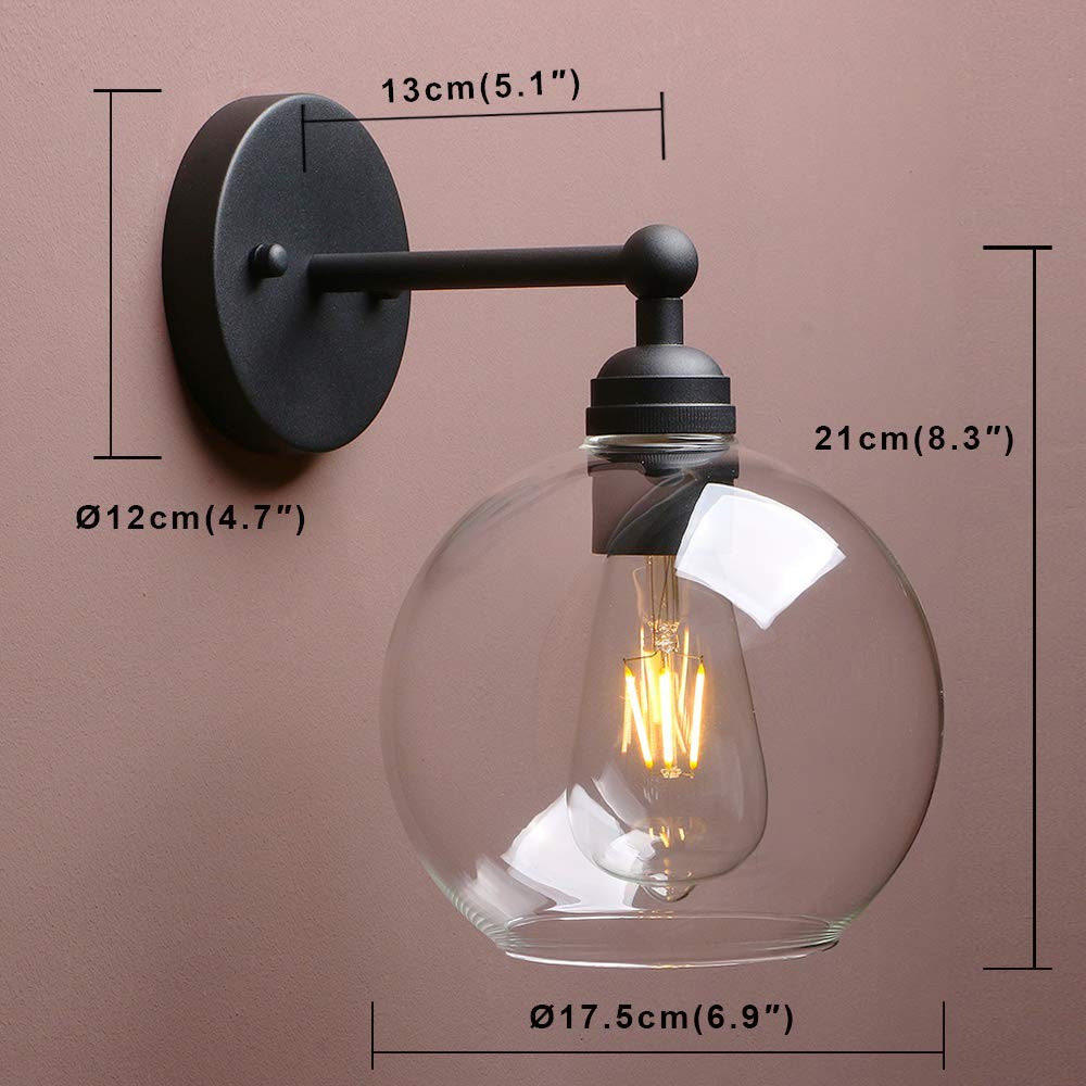 Brass Bathroom Wall Sconce, 1-Light Indoor Hardwired Wall Mounted Lights (Black)