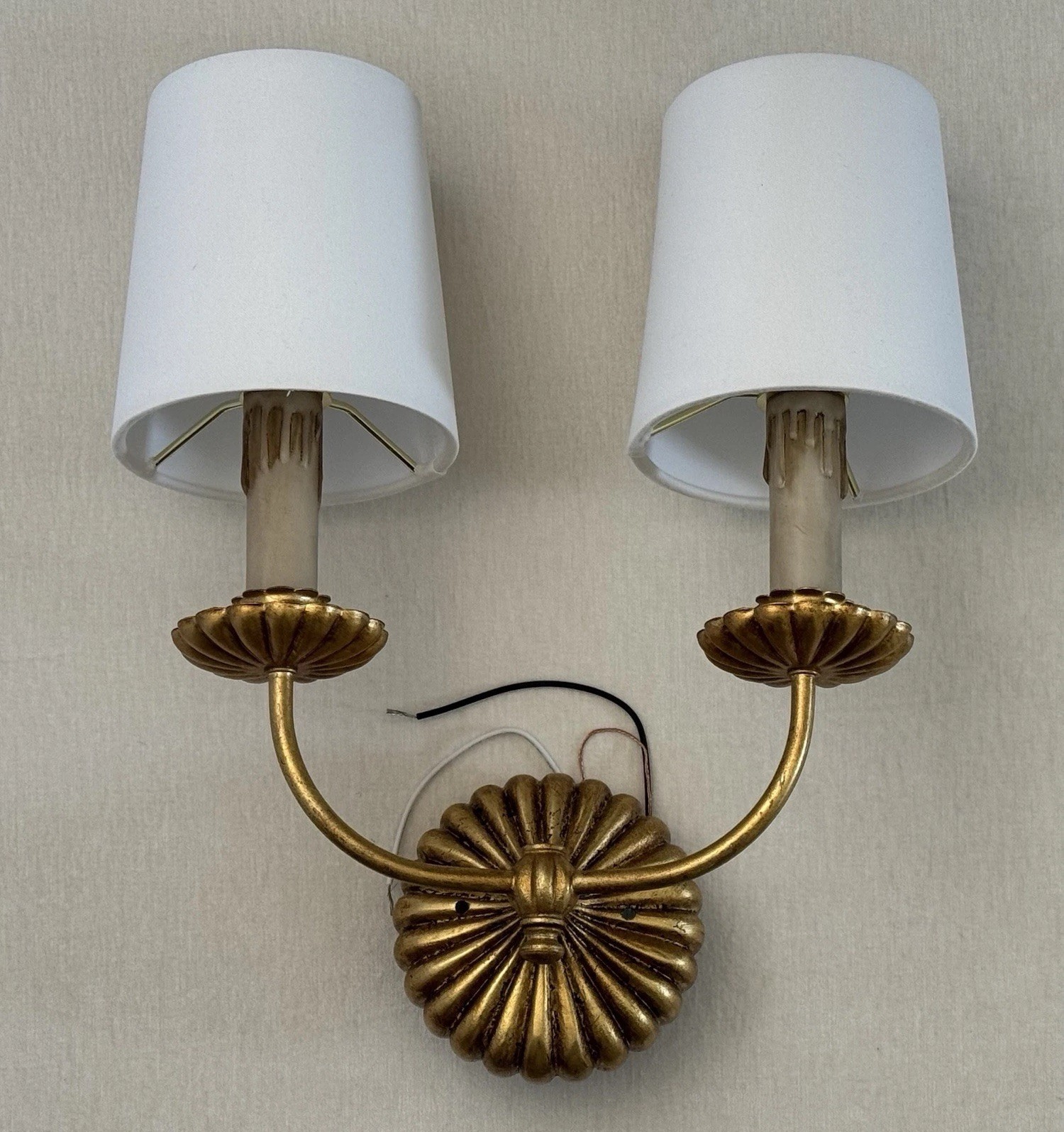Regina Andrew Clove Double Wall Sconce Antique Gold Leaf w/ Linen Shades 15-1074