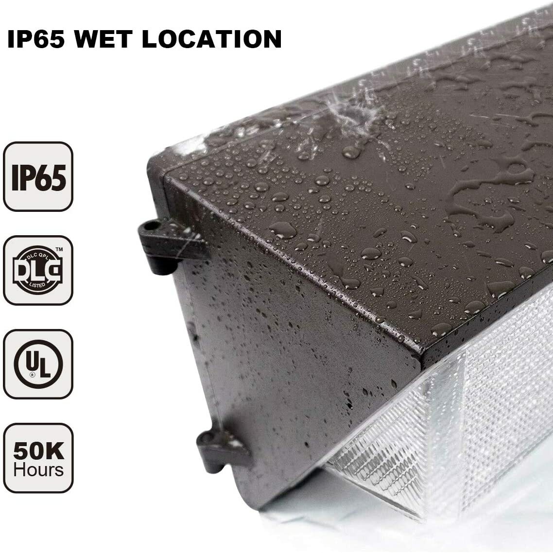 80W LED OUTDOOR WALL PACK 5000K IP65, 9,600 Lumens Glass Lens UL DLC