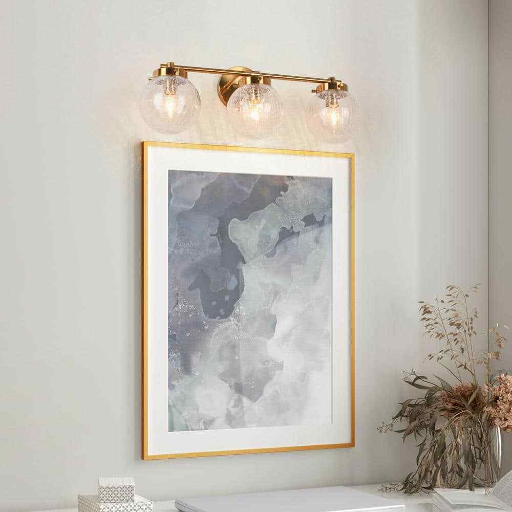 LNC 21.7 in. 3-Light Modern Plating Brass Bathroom Vanity Light w/Cracked Globe