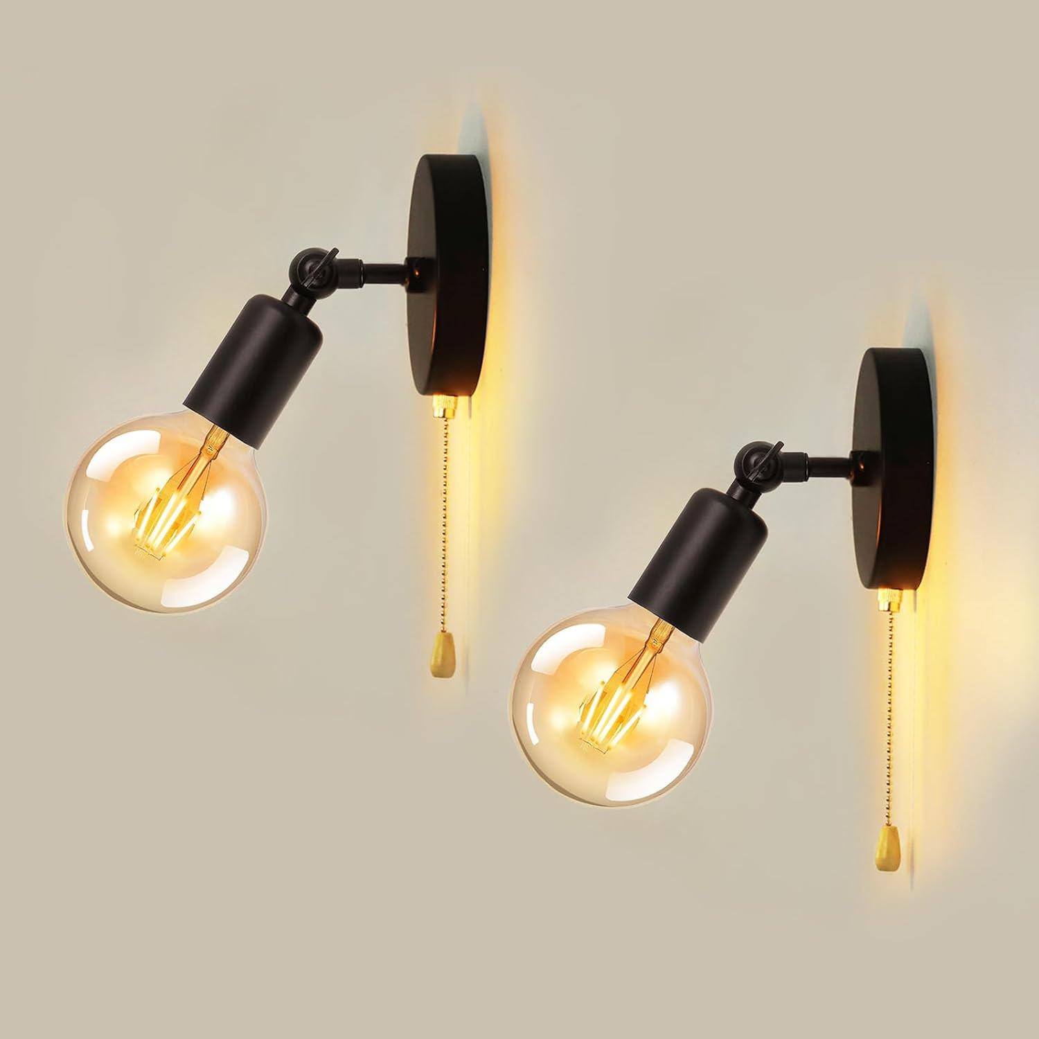 2 Pack Adjustable Wall Sconce with Pull Chain Switch Hardwired E26 | Mini Wall