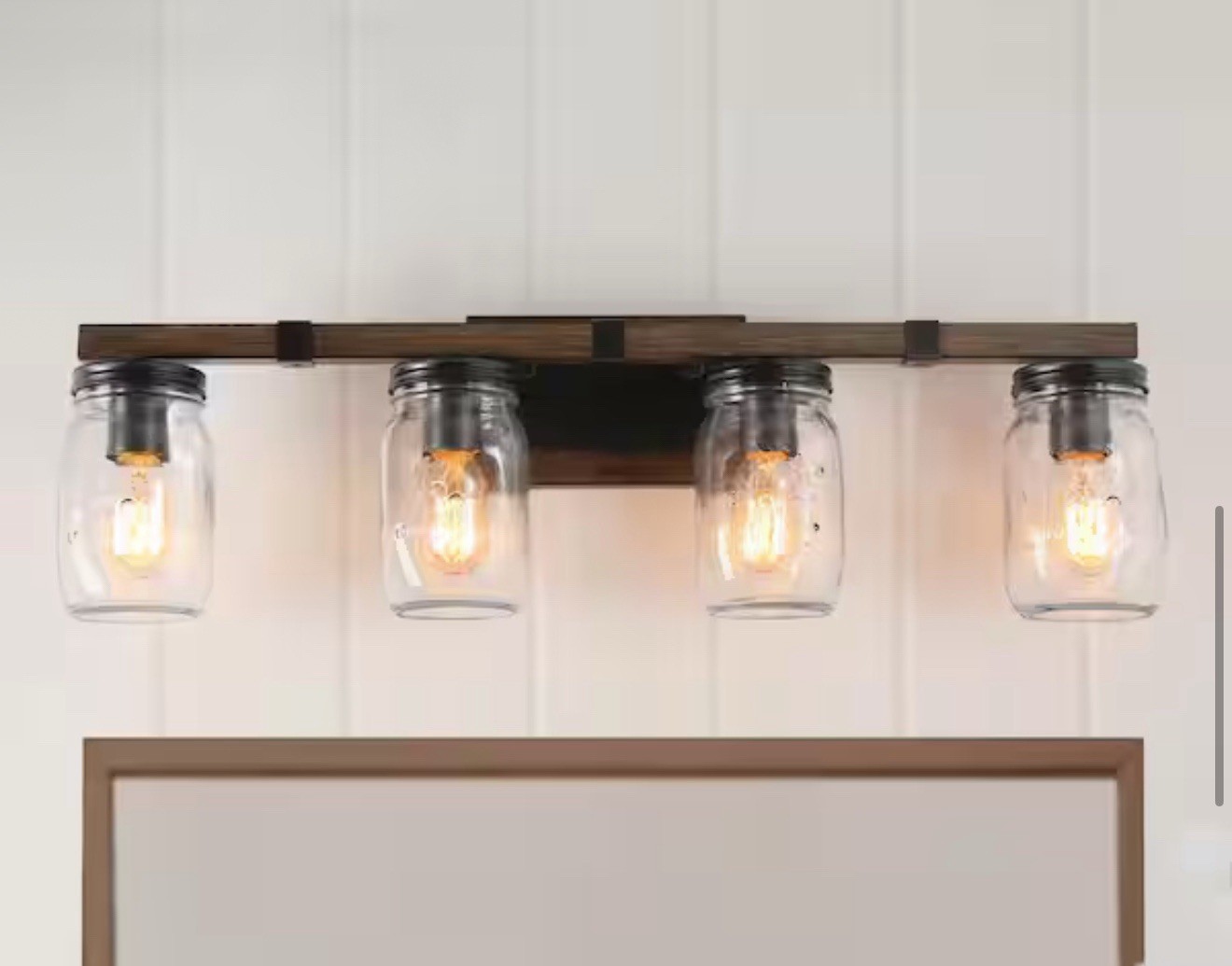 LNC Araphi 4-Light Brushed Brown Rust Black Bathroom Vanity Light with Clear Jar